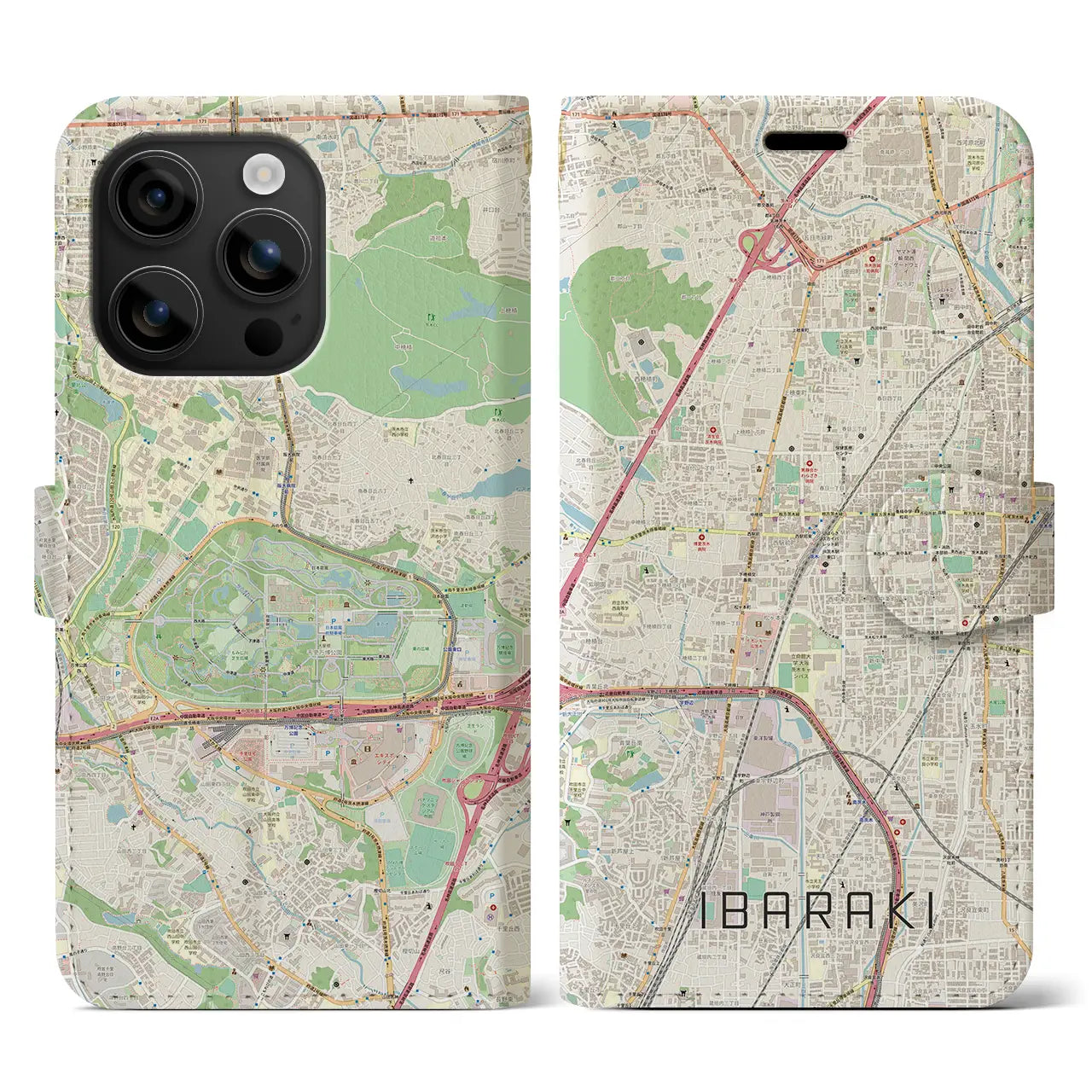 【茨木(大阪府)】地図柄iPhoneケース(手帳タイプ)ナチュラル・iPhone 16 用