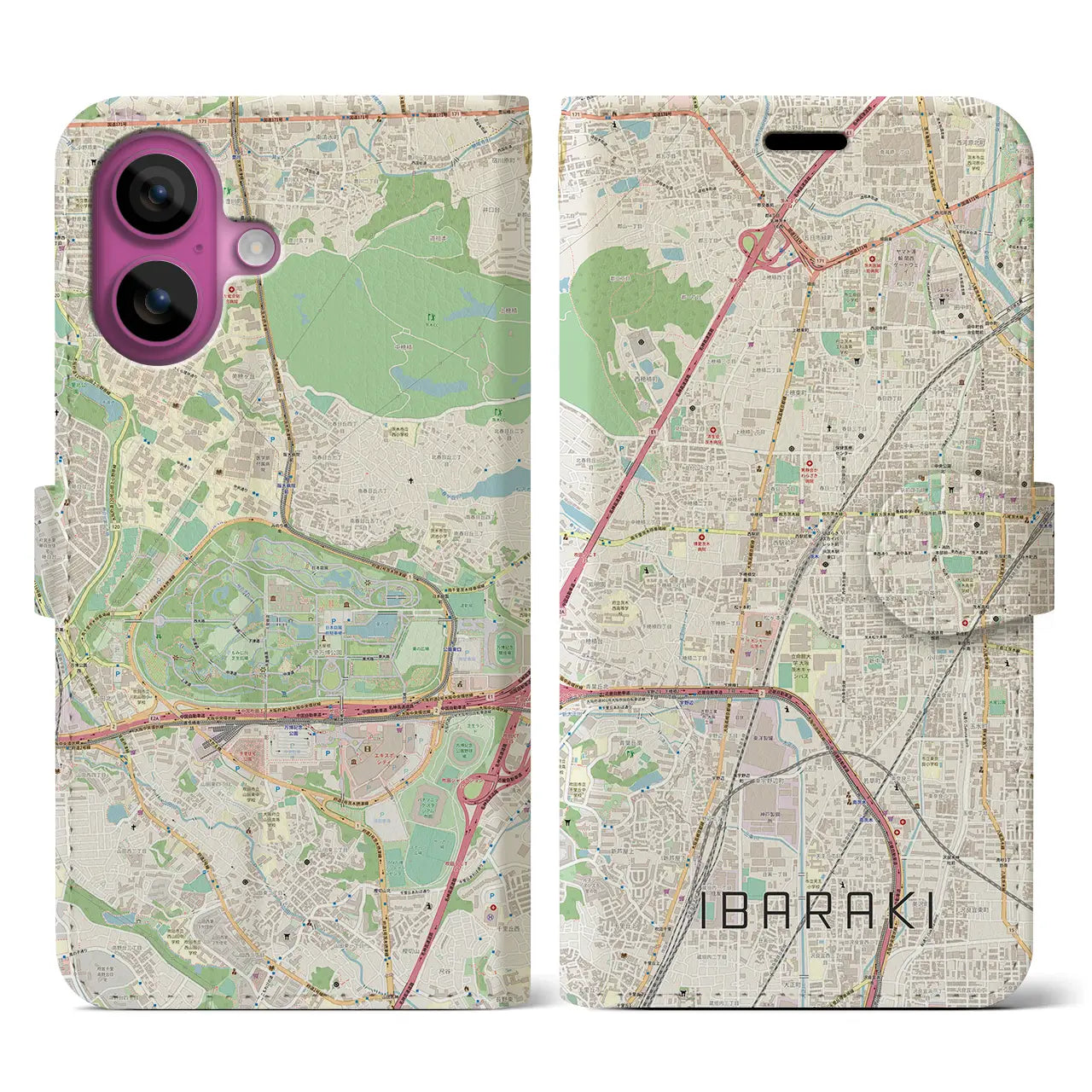 【茨木(大阪府)】地図柄iPhoneケース(手帳タイプ)ナチュラル・iPhone 16 Pro 用