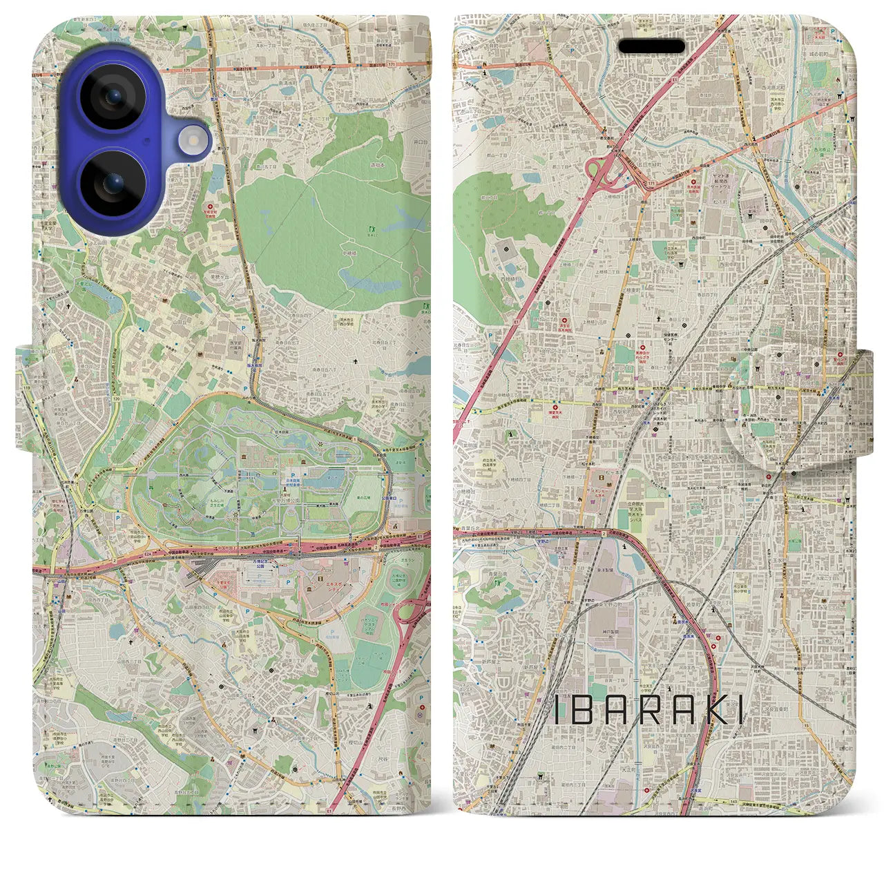 【茨木(大阪府)】地図柄iPhoneケース(手帳タイプ)ナチュラル・iPhone 16 Pro Max 用