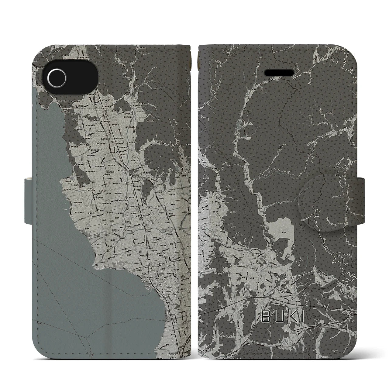 【伊吹(滋賀県)】地図柄iPhoneケース(手帳タイプ)モノトーン・iPhone SE(第3 / 第2世代) / 8 / 7 / 6s / 6 用