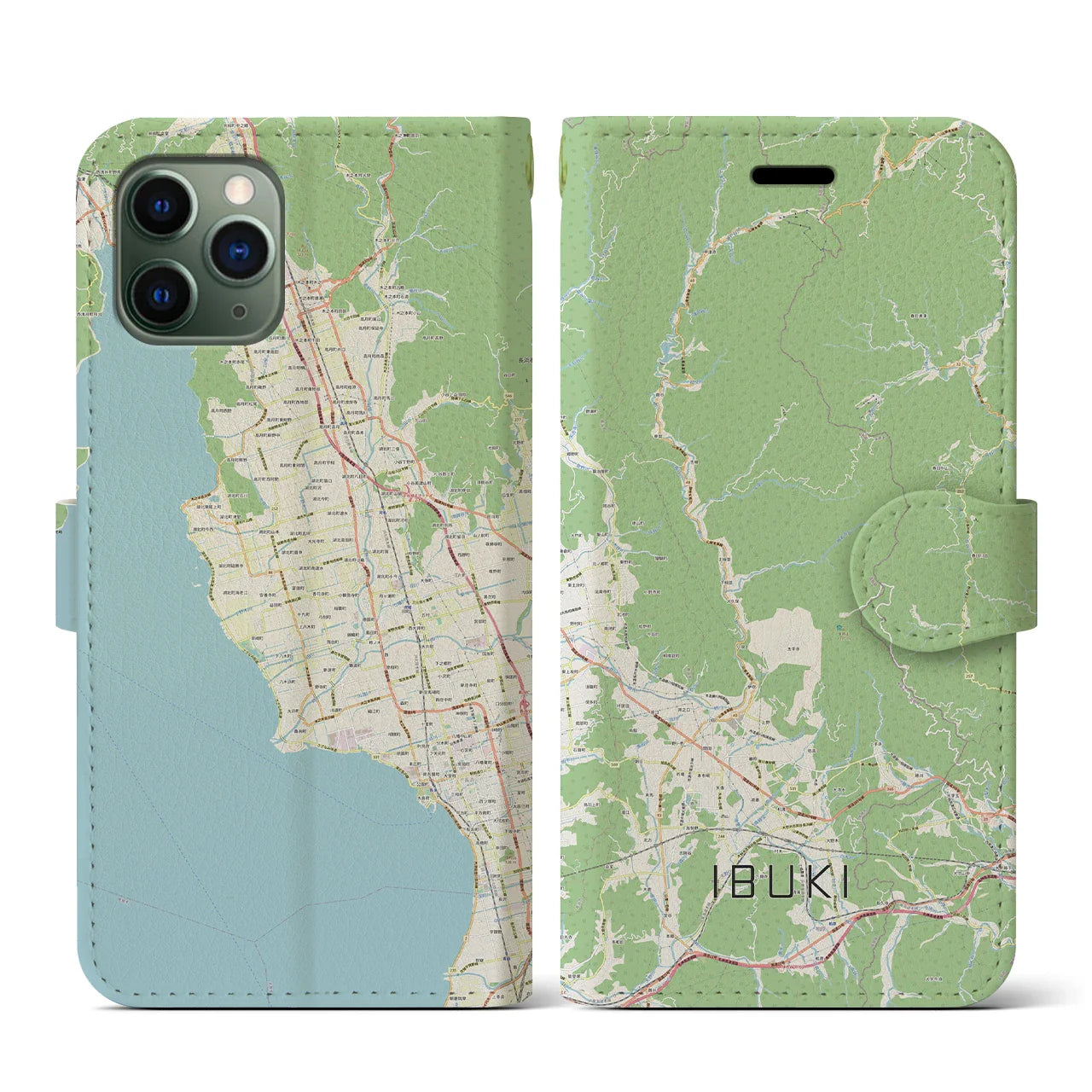 【伊吹(滋賀県)】地図柄iPhoneケース(手帳タイプ)ナチュラル・iPhone 11 Pro 用