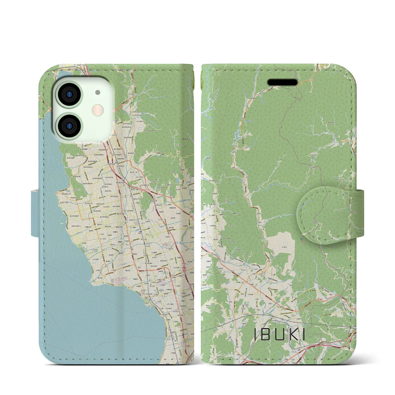 【伊吹(滋賀県)】地図柄iPhoneケース(手帳タイプ)ナチュラル・iPhone 12 mini 用