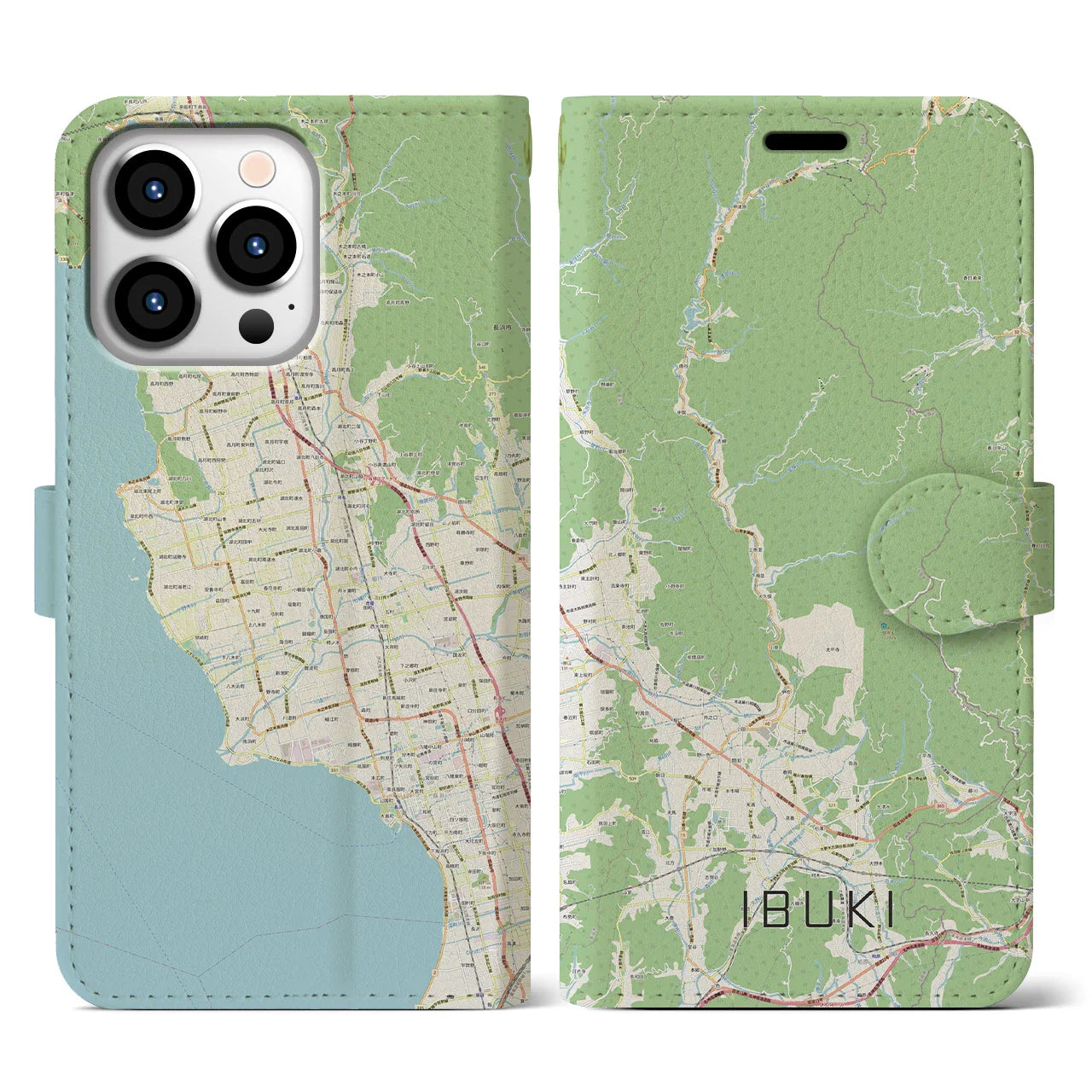 【伊吹(滋賀県)】地図柄iPhoneケース(手帳タイプ)ナチュラル・iPhone 13 Pro 用