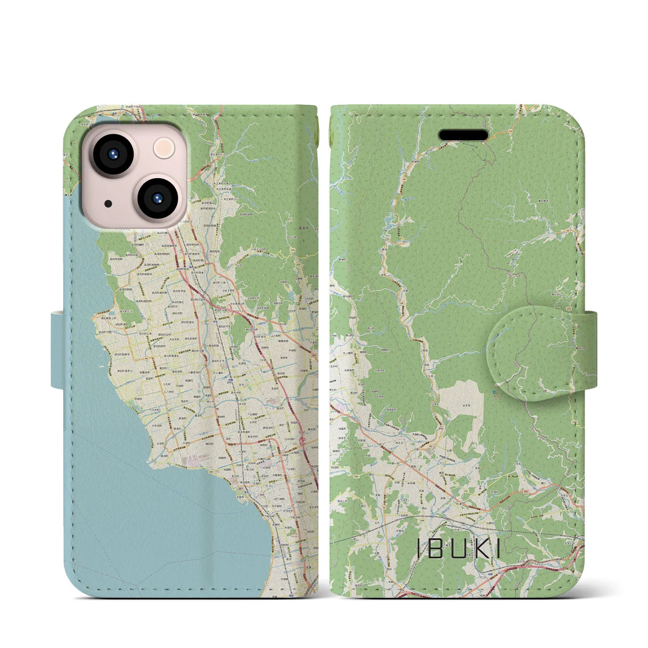 【伊吹(滋賀県)】地図柄iPhoneケース(手帳タイプ)ナチュラル・iPhone 13 mini 用