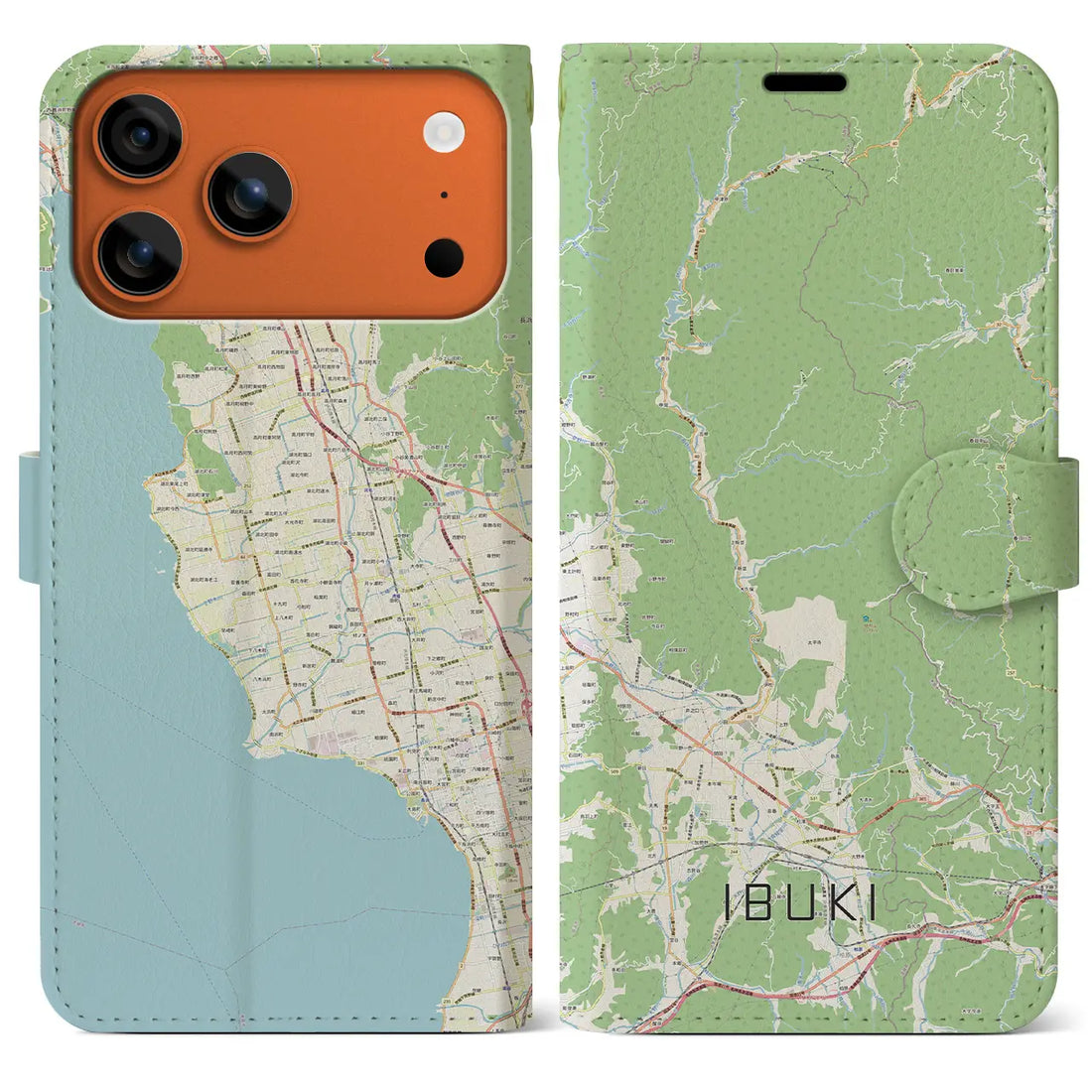 【伊吹(滋賀県)】地図柄iPhoneケース(手帳タイプ)ナチュラル・iPhone 17 Pro Max 用