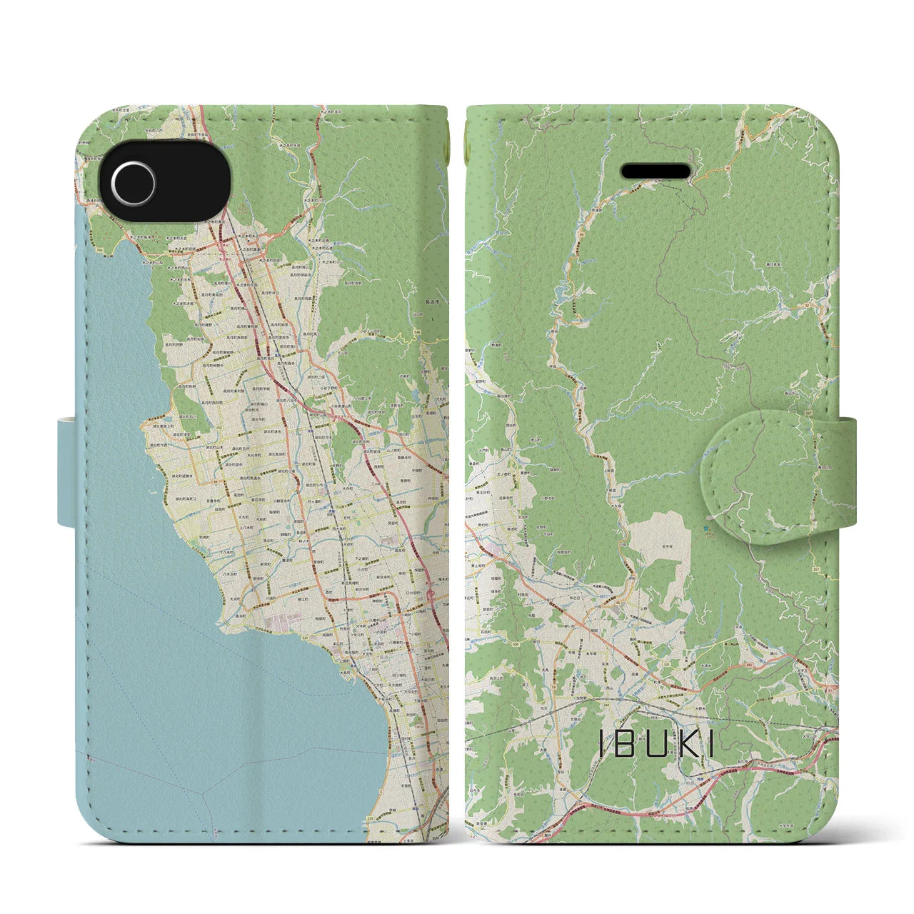 【伊吹(滋賀県)】地図柄iPhoneケース(手帳タイプ)ナチュラル・iPhone SE(第3 / 第2世代) / 8 / 7 / 6s / 6 用