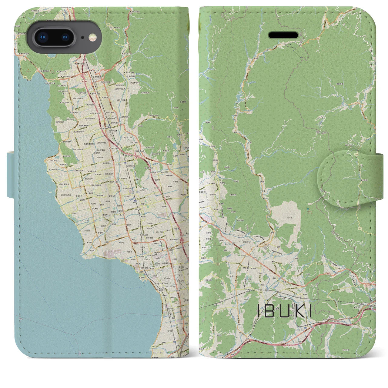 【伊吹(滋賀県)】地図柄iPhoneケース(手帳タイプ)ナチュラル・iPhone 8Plus /7Plus / 6sPlus / 6Plus 用