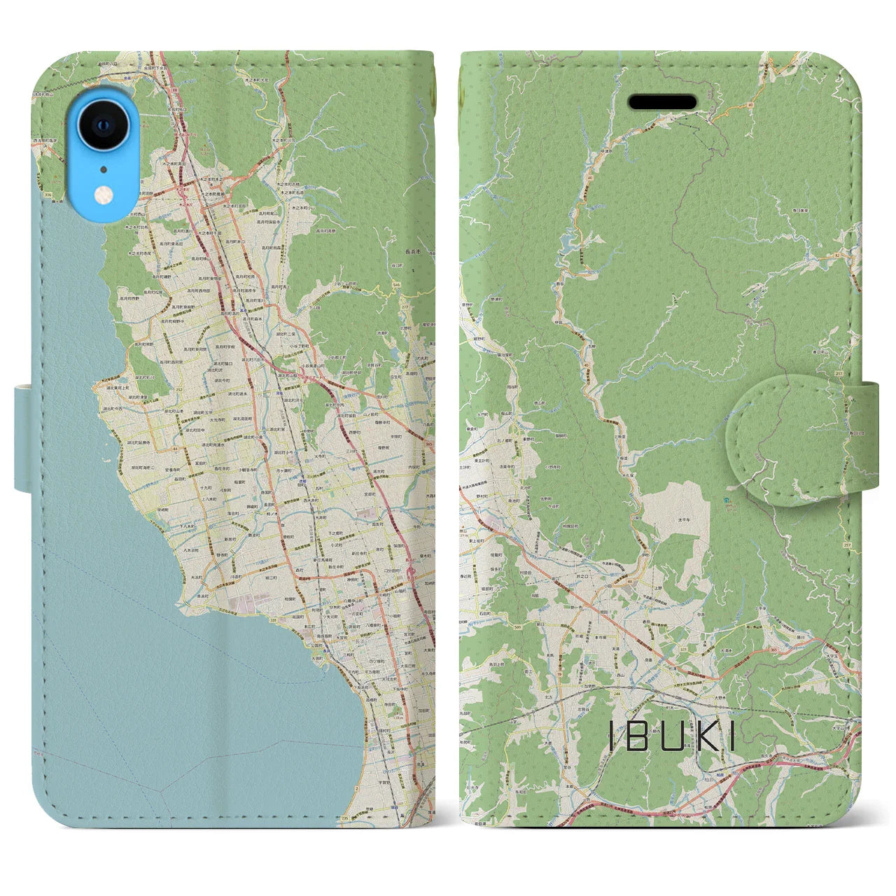 【伊吹(滋賀県)】地図柄iPhoneケース(手帳タイプ)ナチュラル・iPhone XR 用
