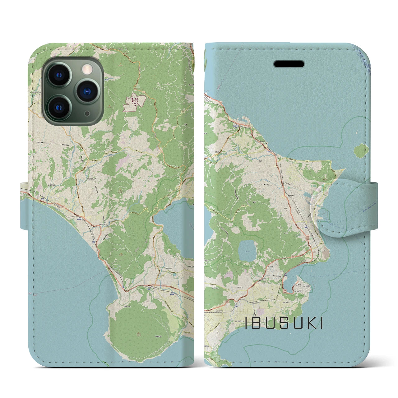 【指宿(鹿児島県)】地図柄iPhoneケース(手帳タイプ)ナチュラル・iPhone 11 Pro 用