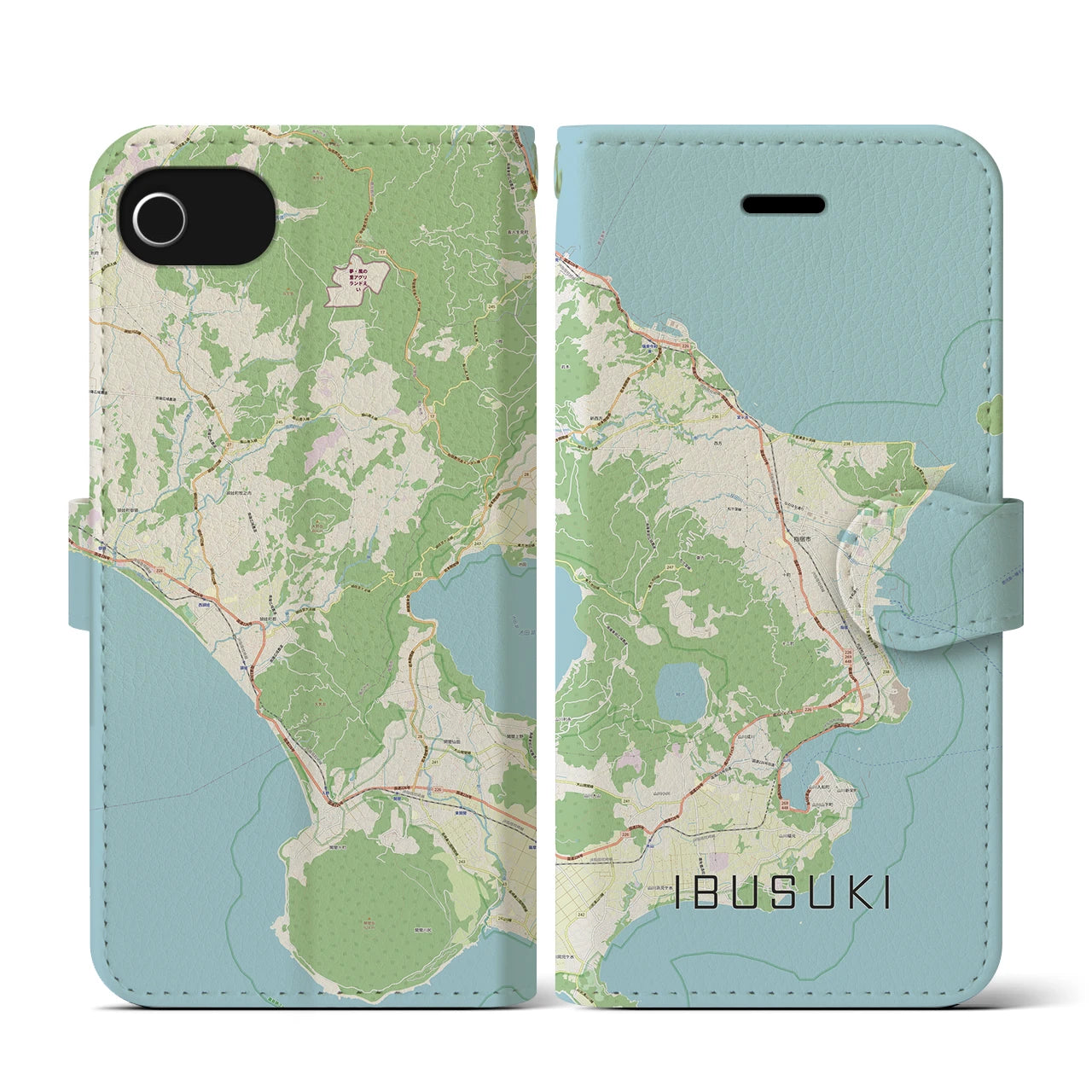 【指宿(鹿児島県)】地図柄iPhoneケース(手帳タイプ)ナチュラル・iPhone SE(第3 / 第2世代) / 8 / 7 / 6s / 6 用