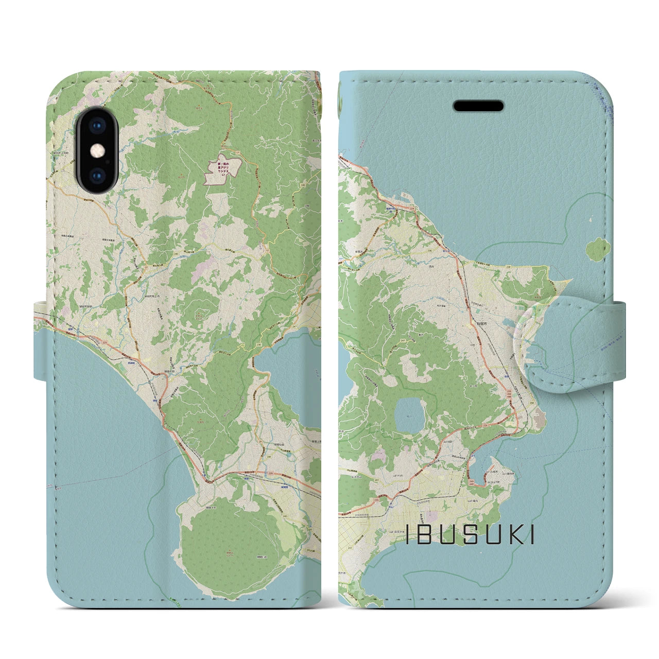 【指宿(鹿児島県)】地図柄iPhoneケース(手帳タイプ)ナチュラル・iPhone XS / X 用