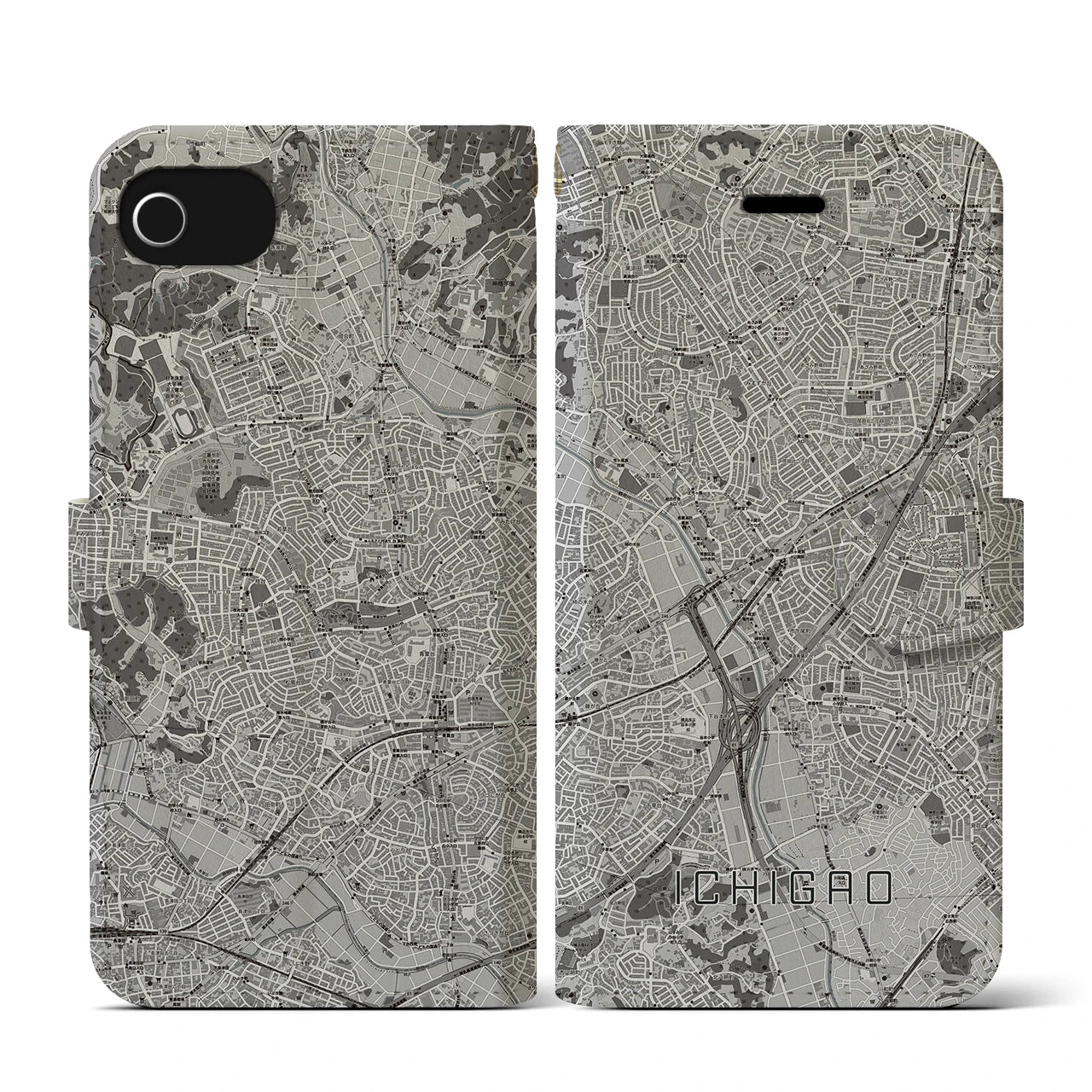 【市が尾(神奈川県)】地図柄iPhoneケース(手帳タイプ)