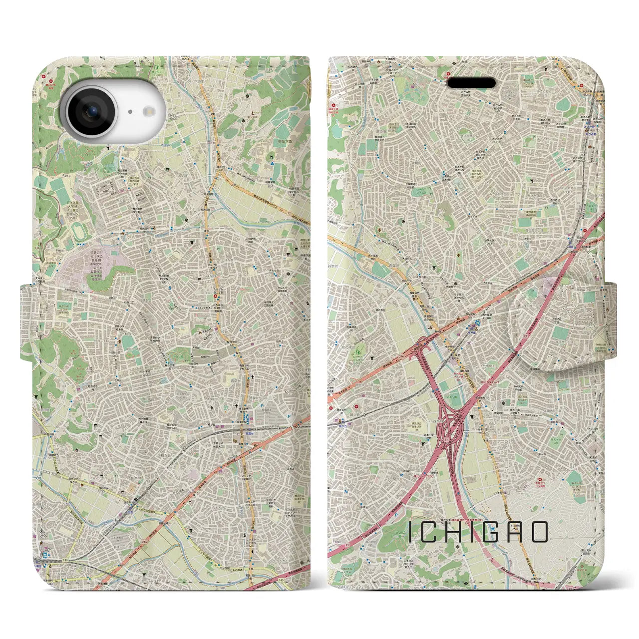 【市が尾(神奈川県)】地図柄iPhoneケース(手帳タイプ)