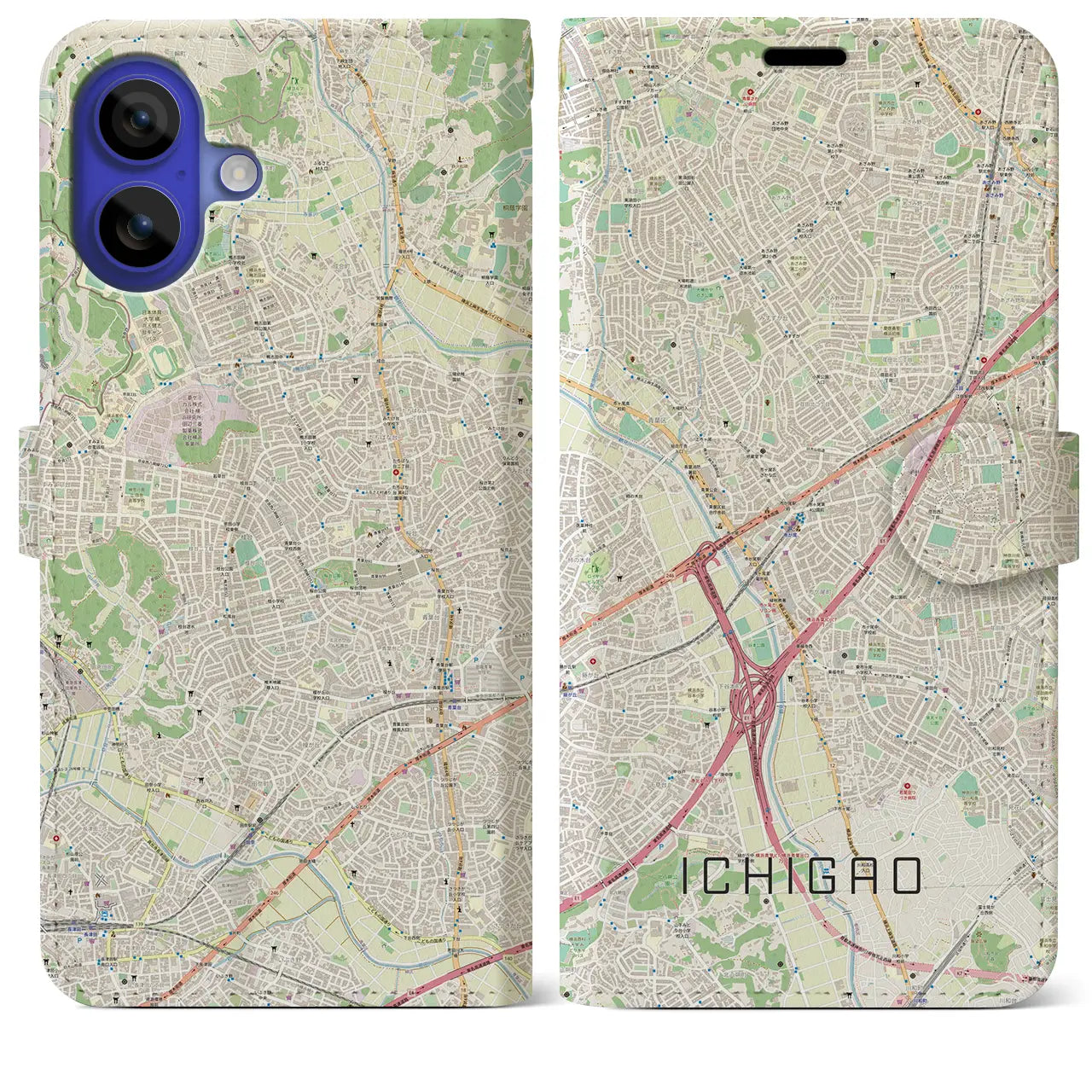 【市が尾(神奈川県)】地図柄iPhoneケース(手帳タイプ)ナチュラル・iPhone 16 Pro Max 用