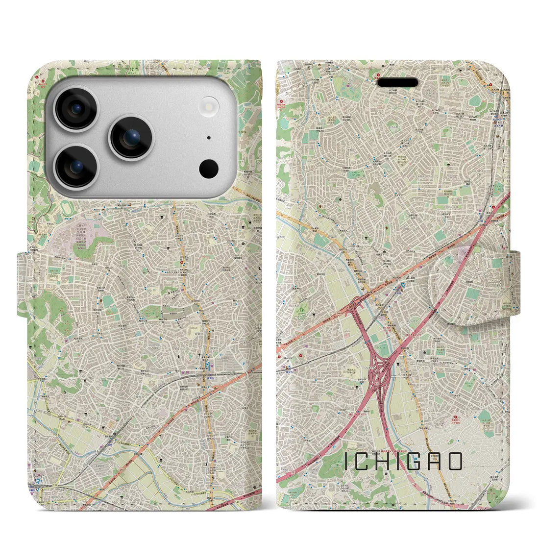 【市が尾(神奈川県)】地図柄iPhoneケース(手帳タイプ)ナチュラル・iPhone 17 Pro Max 用