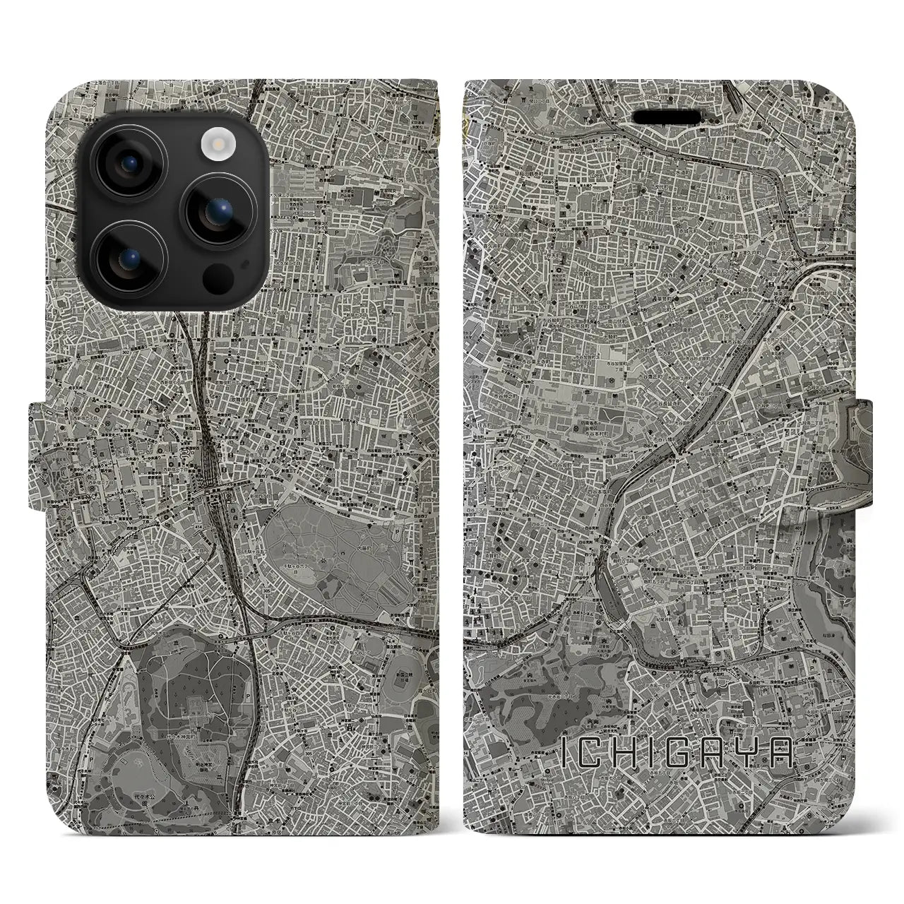 【市ケ谷(東京都)】地図柄iPhoneケース(手帳タイプ)モノトーン・iPhone 16 用