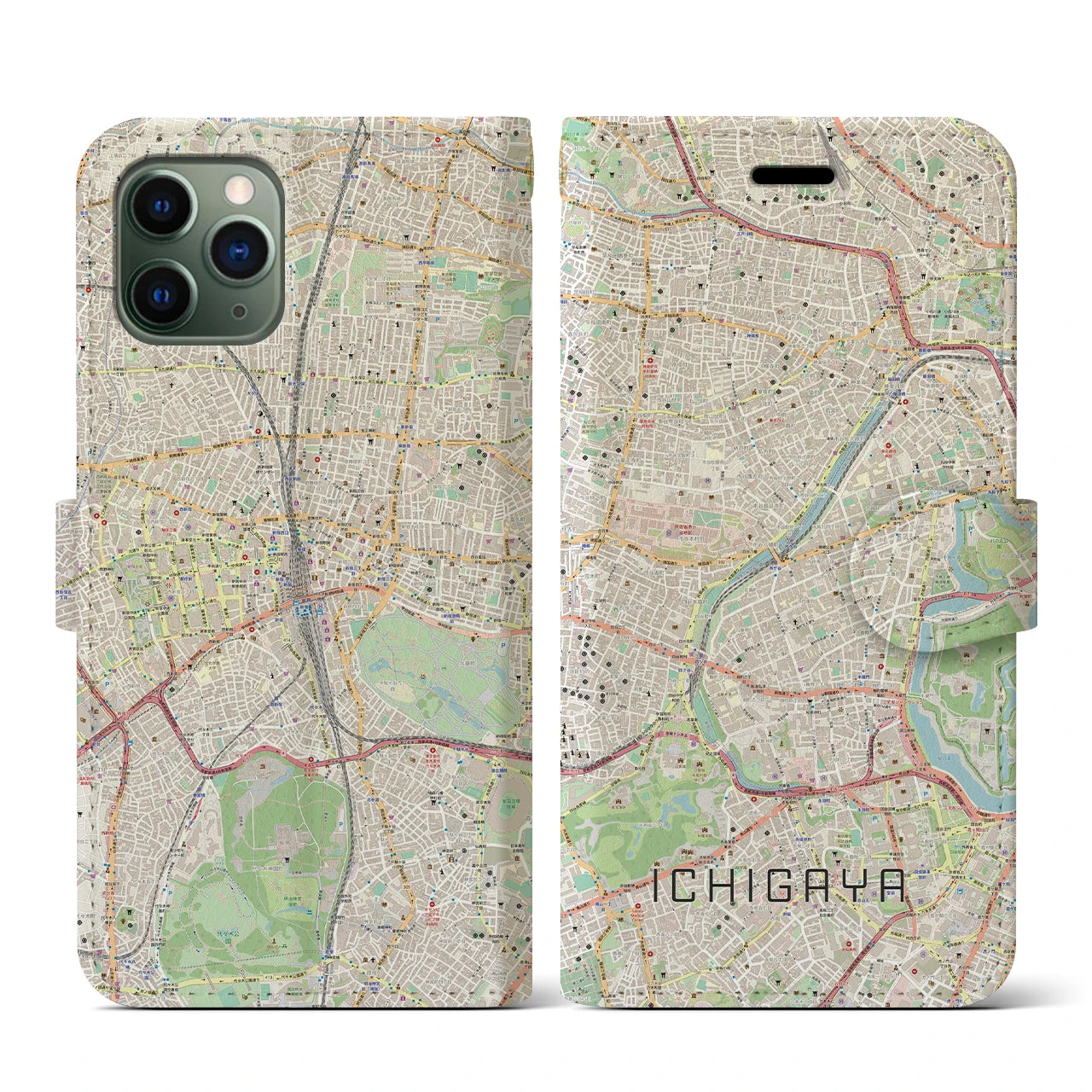 【市ケ谷(東京都)】地図柄iPhoneケース(手帳タイプ)ナチュラル・iPhone 11 Pro 用