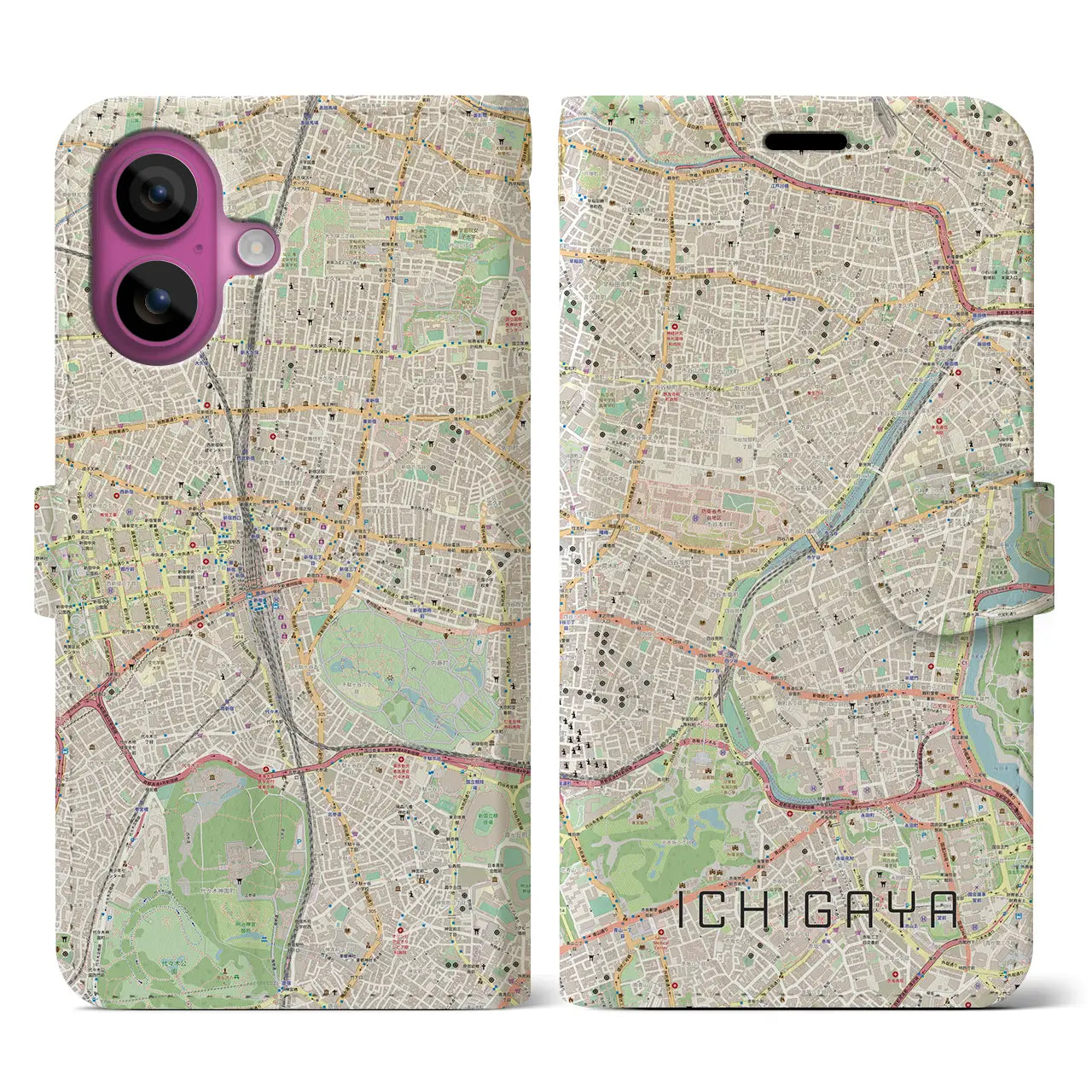 【市ケ谷(東京都)】地図柄iPhoneケース(手帳タイプ)ナチュラル・iPhone 16 Pro 用