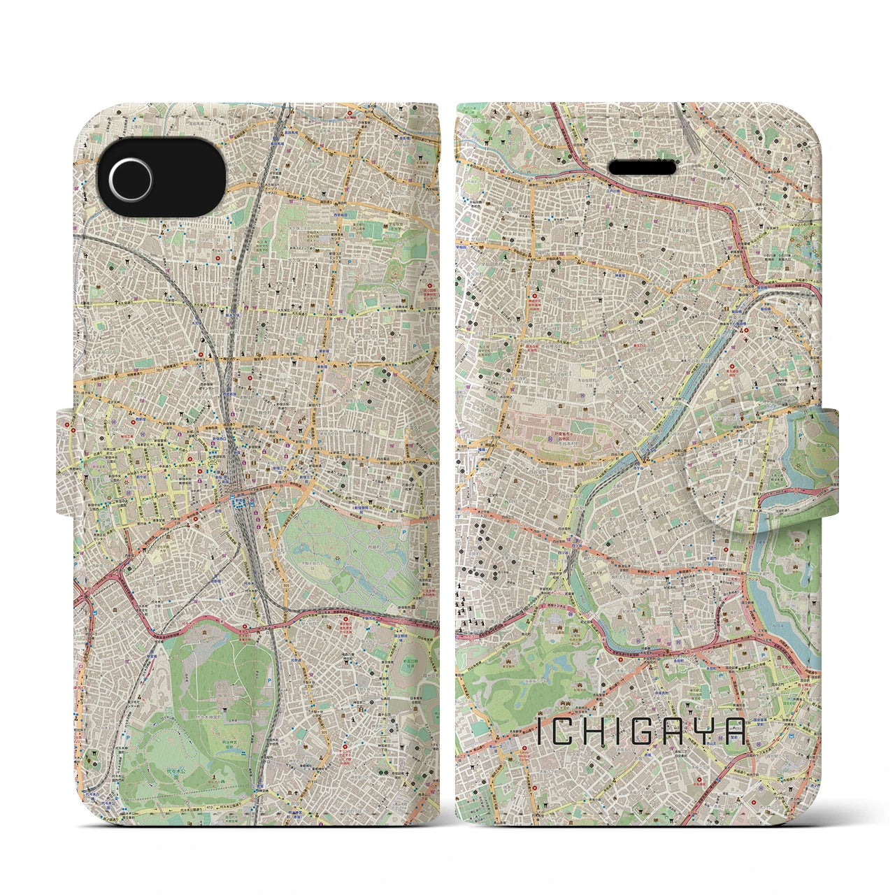 【市ケ谷(東京都)】地図柄iPhoneケース(手帳タイプ)ナチュラル・iPhone SE(第3 / 第2世代) / 8 / 7 / 6s / 6 用