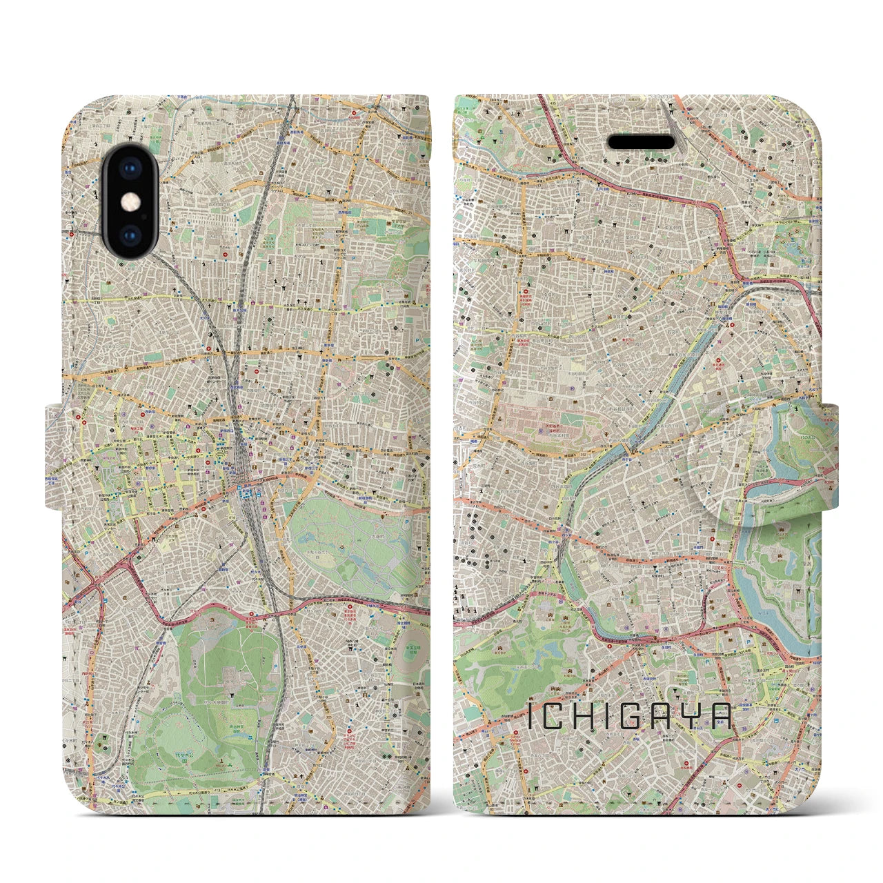 【市ケ谷(東京都)】地図柄iPhoneケース(手帳タイプ)ナチュラル・iPhone XS / X 用