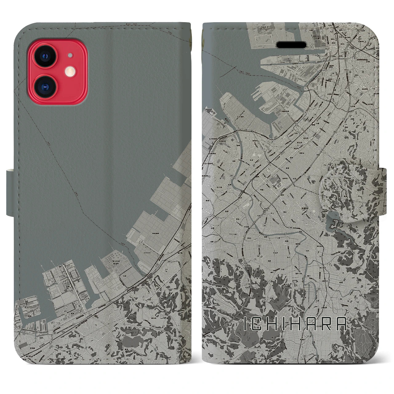 【市原(千葉県)】地図柄iPhoneケース(手帳タイプ)モノトーン・iPhone 11 用