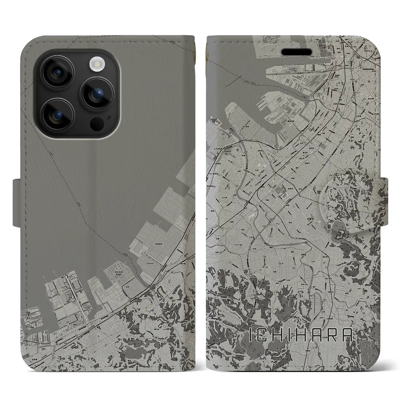 【市原(千葉県)】地図柄iPhoneケース(手帳タイプ)モノトーン・iPhone 16 用