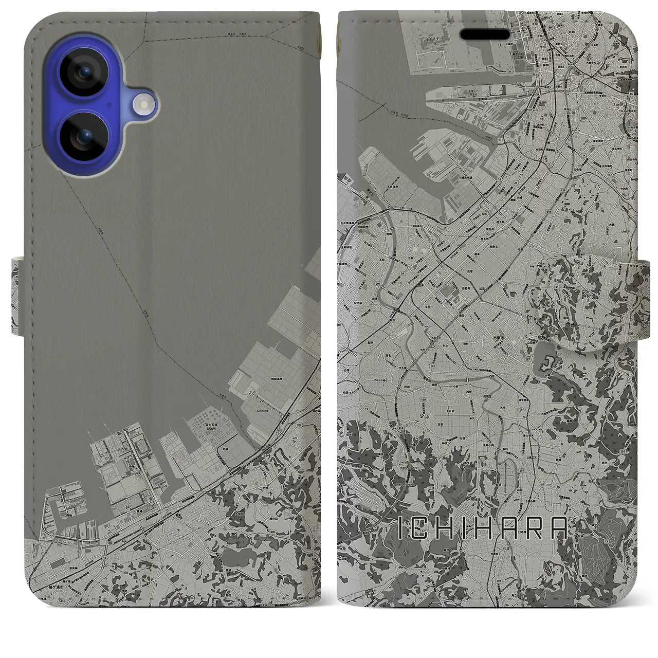 【市原(千葉県)】地図柄iPhoneケース(手帳タイプ)モノトーン・iPhone 16 Pro Max 用