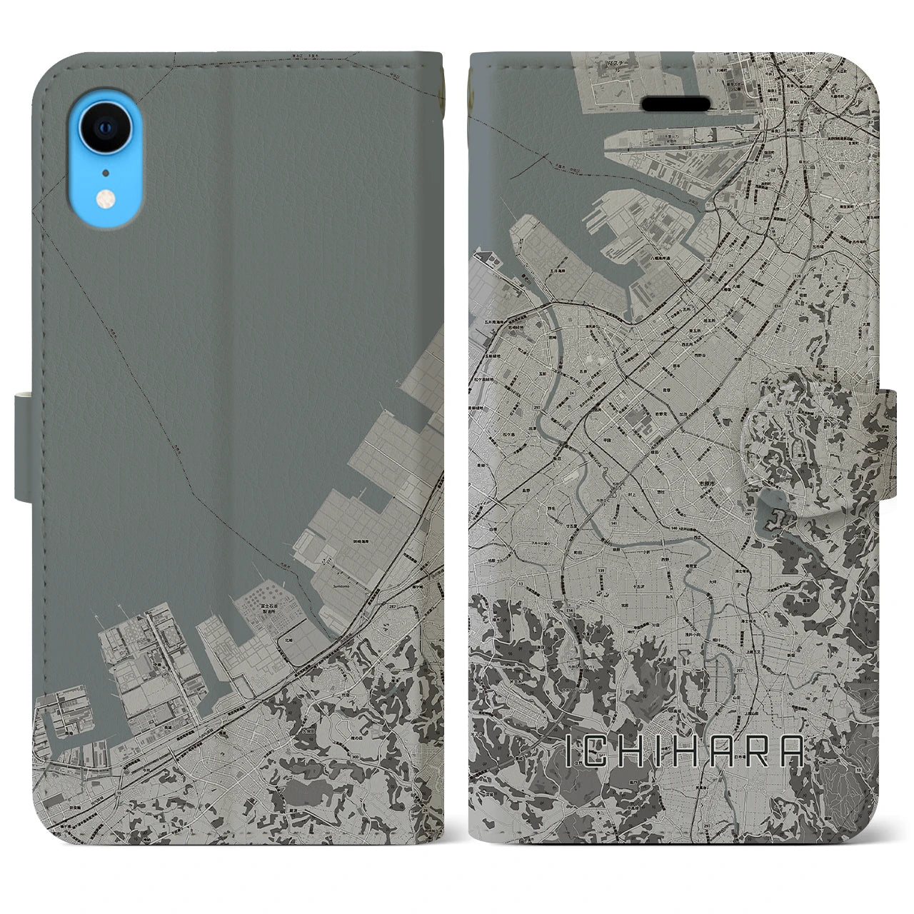 【市原(千葉県)】地図柄iPhoneケース(手帳タイプ)モノトーン・iPhone XR 用