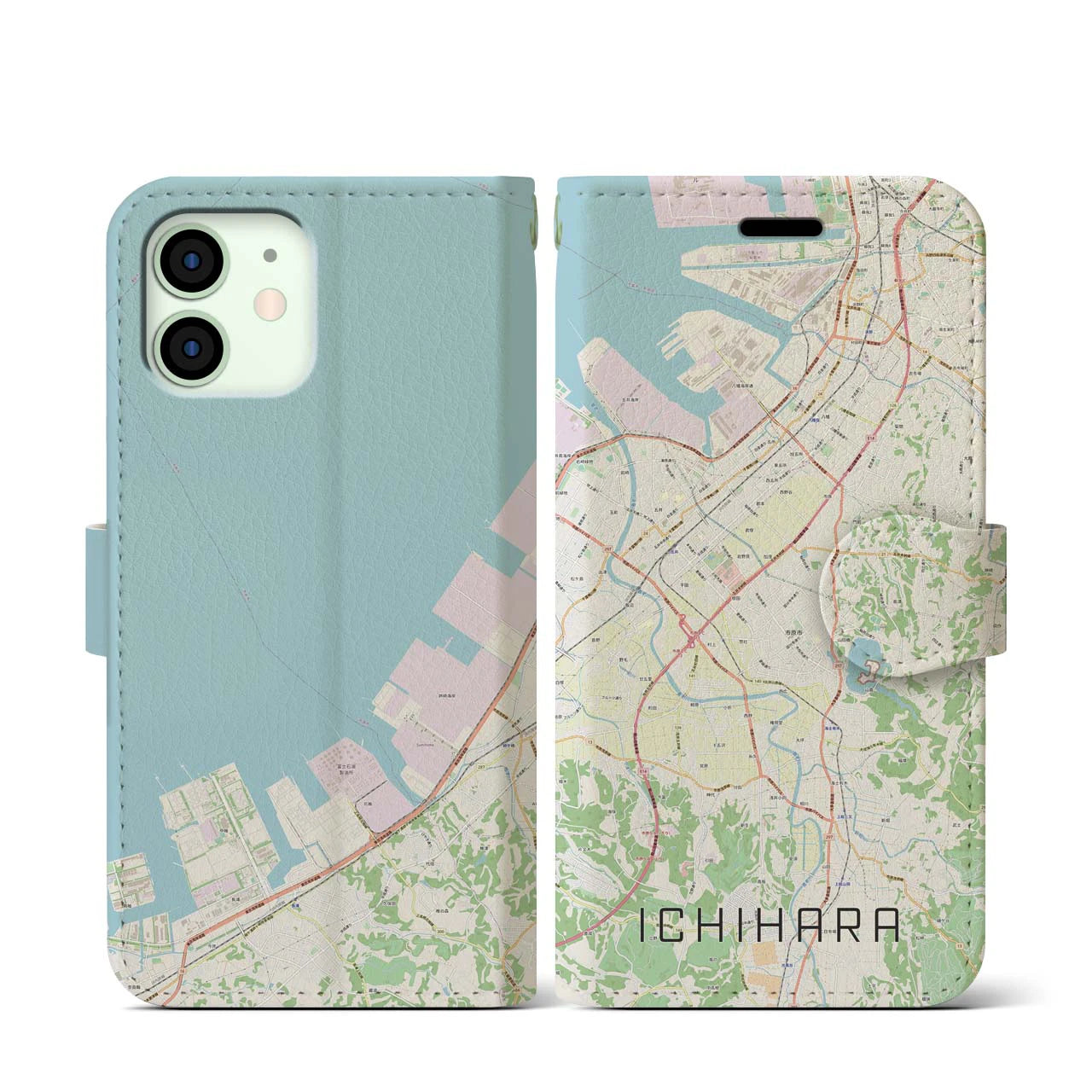 【市原(千葉県)】地図柄iPhoneケース(手帳タイプ)ナチュラル・iPhone 12 mini 用