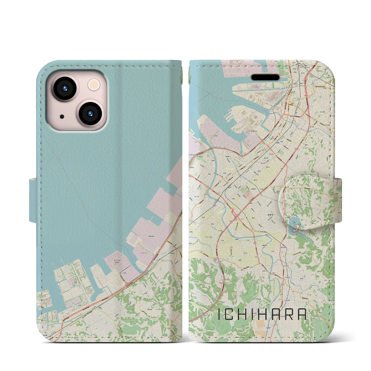 【市原(千葉県)】地図柄iPhoneケース(手帳タイプ)ナチュラル・iPhone 13 mini 用