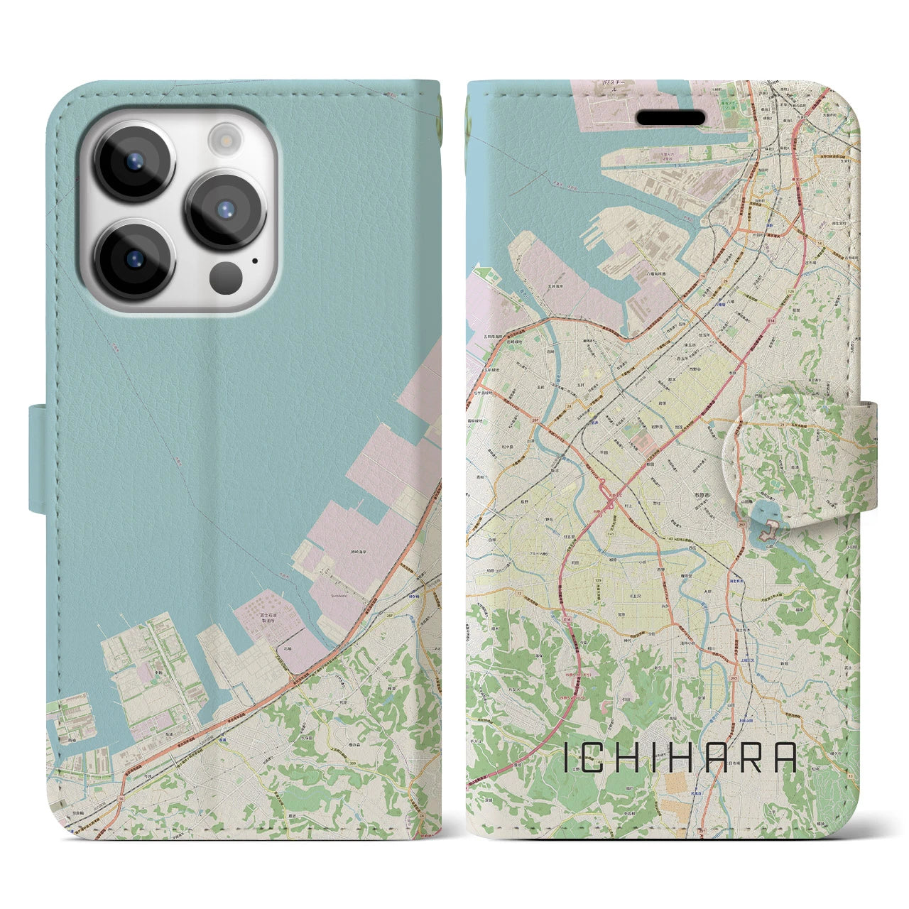 【市原(千葉県)】地図柄iPhoneケース(手帳タイプ)ナチュラル・iPhone 14 Pro 用