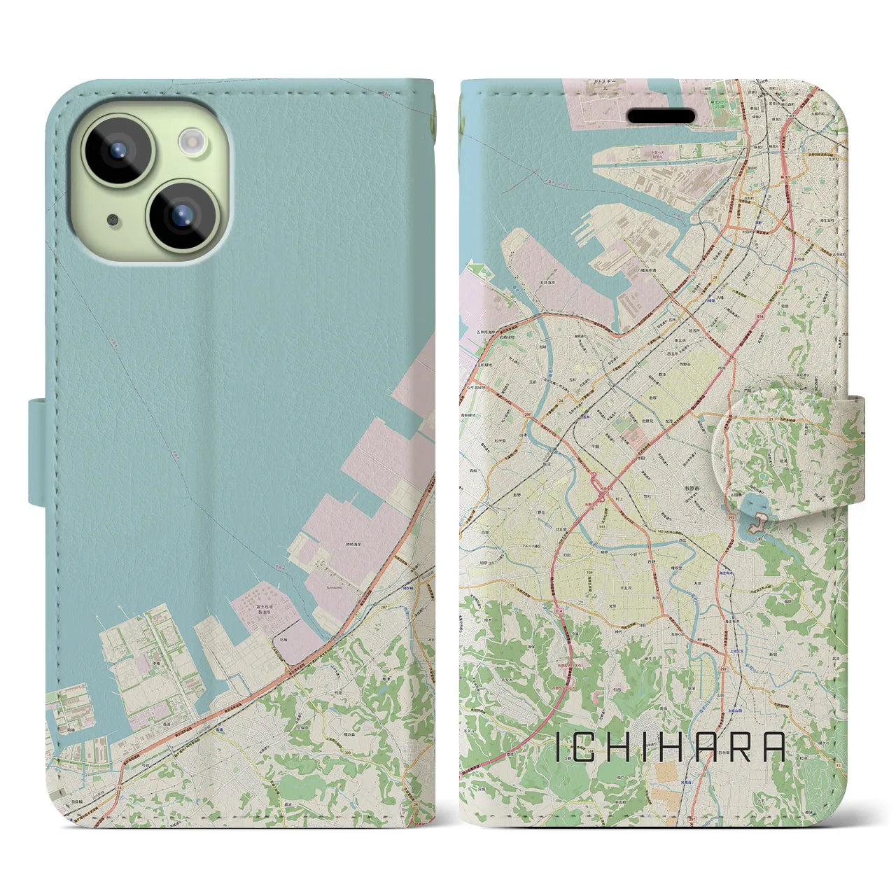 【市原(千葉県)】地図柄iPhoneケース(手帳タイプ)ナチュラル・iPhone 15 用