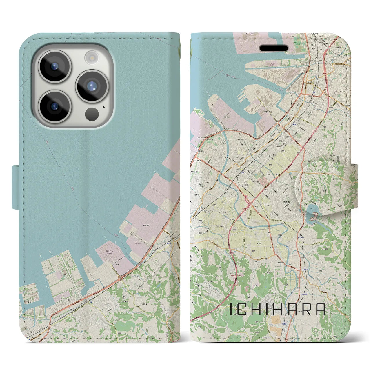 【市原(千葉県)】地図柄iPhoneケース(手帳タイプ)ナチュラル・iPhone 15 Pro 用