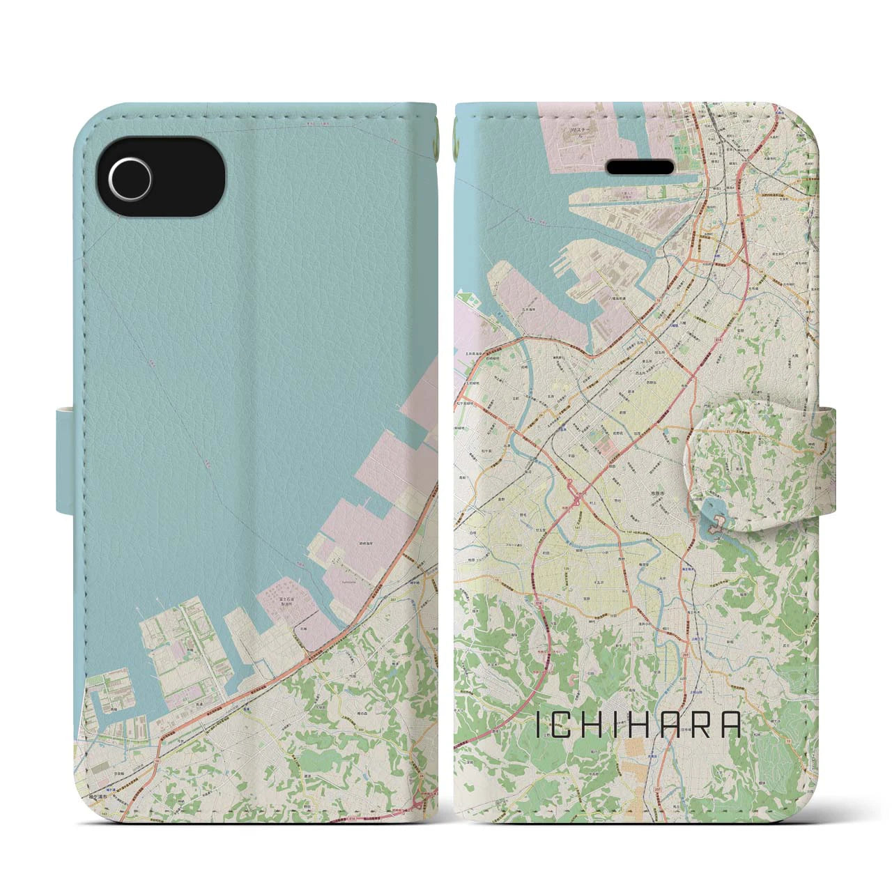 【市原(千葉県)】地図柄iPhoneケース(手帳タイプ)ナチュラル・iPhone SE(第3 / 第2世代) / 8 / 7 / 6s / 6 用