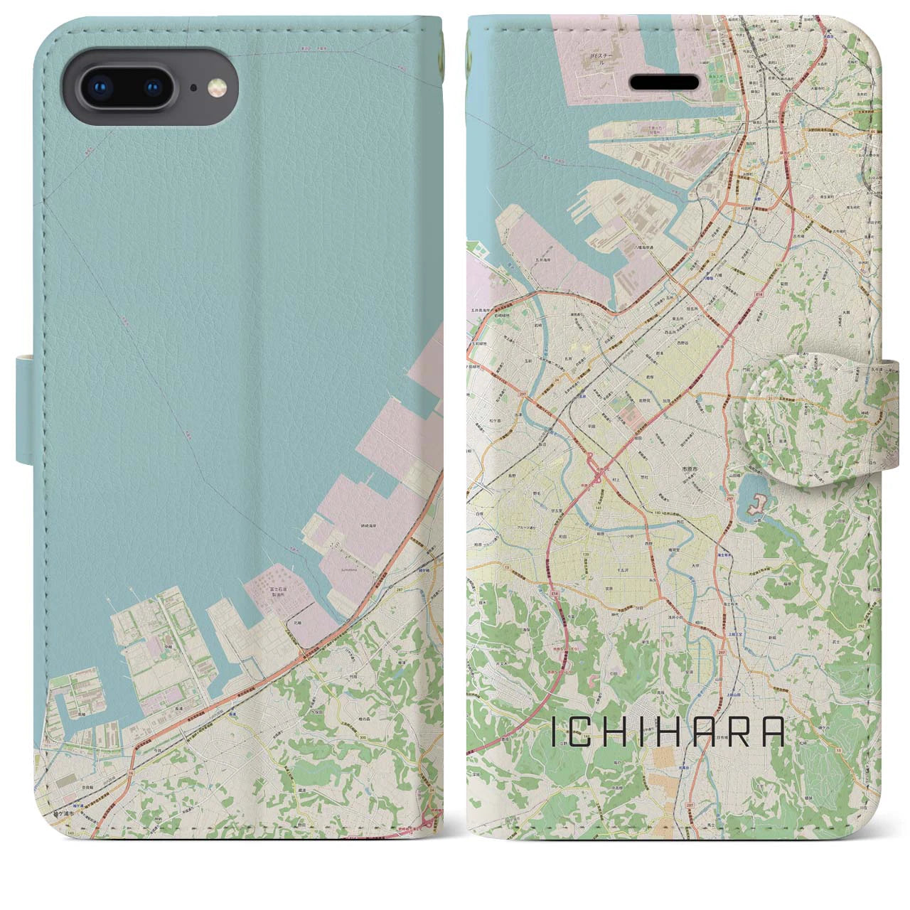 【市原(千葉県)】地図柄iPhoneケース(手帳タイプ)ナチュラル・iPhone 8Plus /7Plus / 6sPlus / 6Plus 用