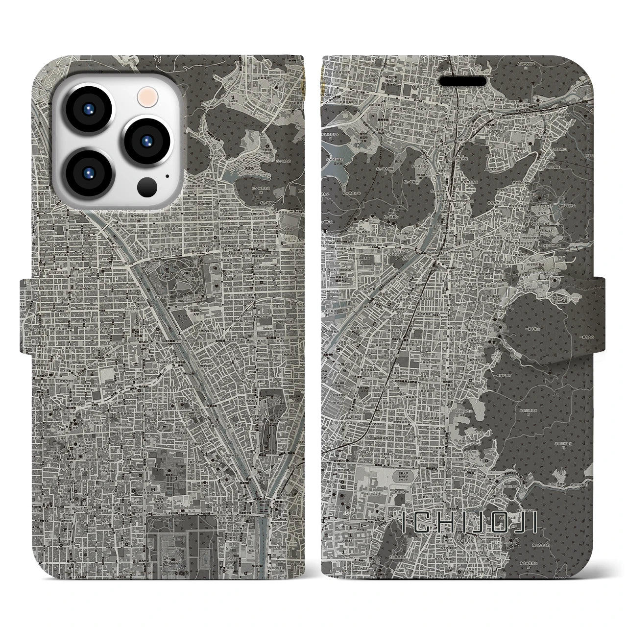 【一乗寺(京都府)】地図柄iPhoneケース(手帳タイプ)