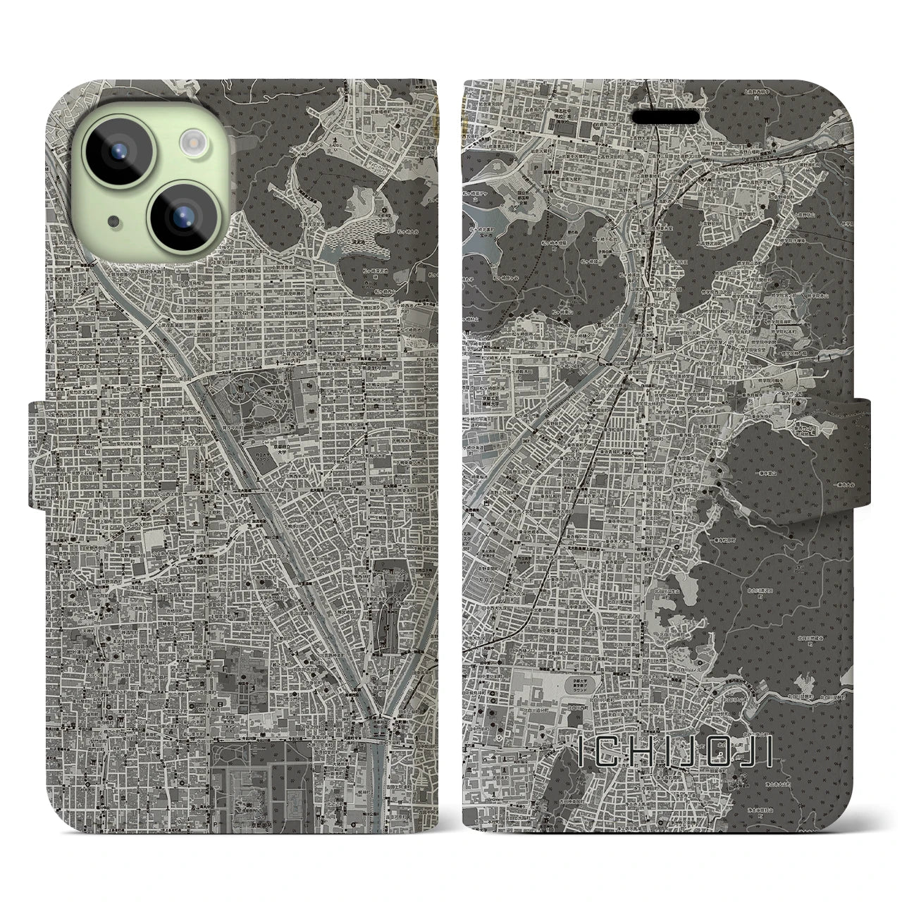 【一乗寺(京都府)】地図柄iPhoneケース(手帳タイプ)