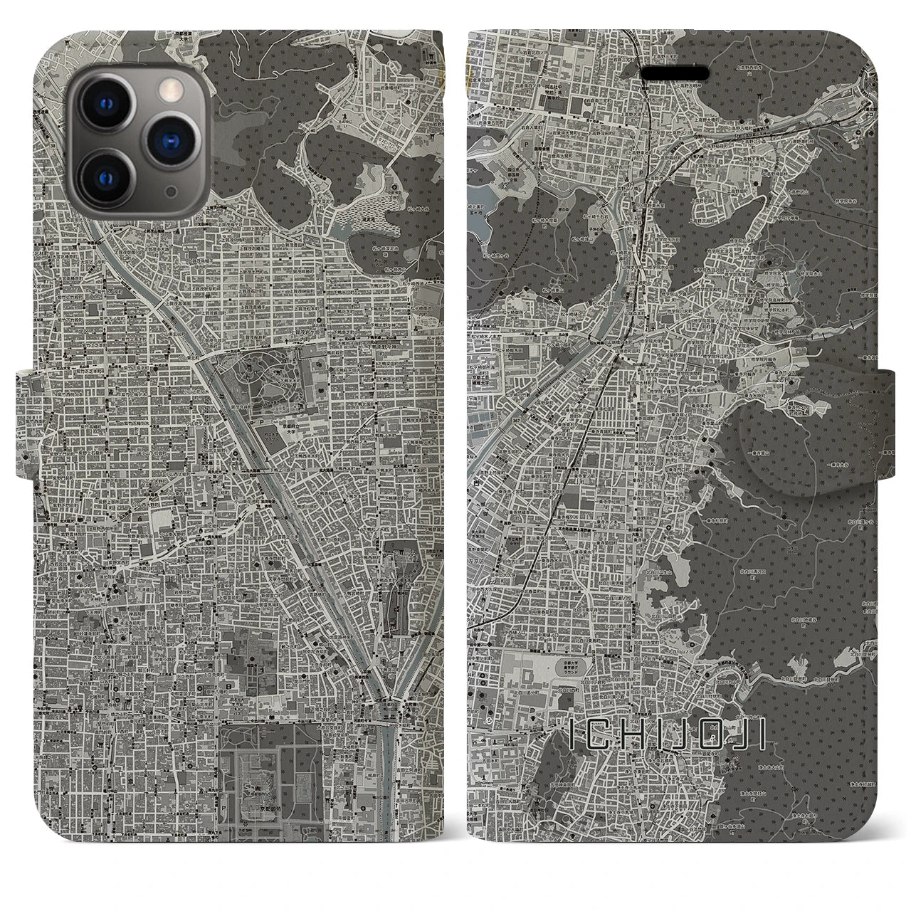 【一乗寺(京都府)】地図柄iPhoneケース(手帳タイプ)