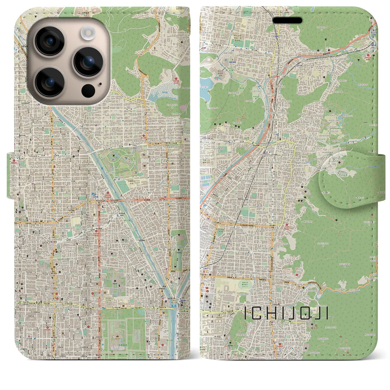 【一乗寺(京都府)】地図柄iPhoneケース(手帳タイプ)ナチュラル・iPhone 16 Plus 用