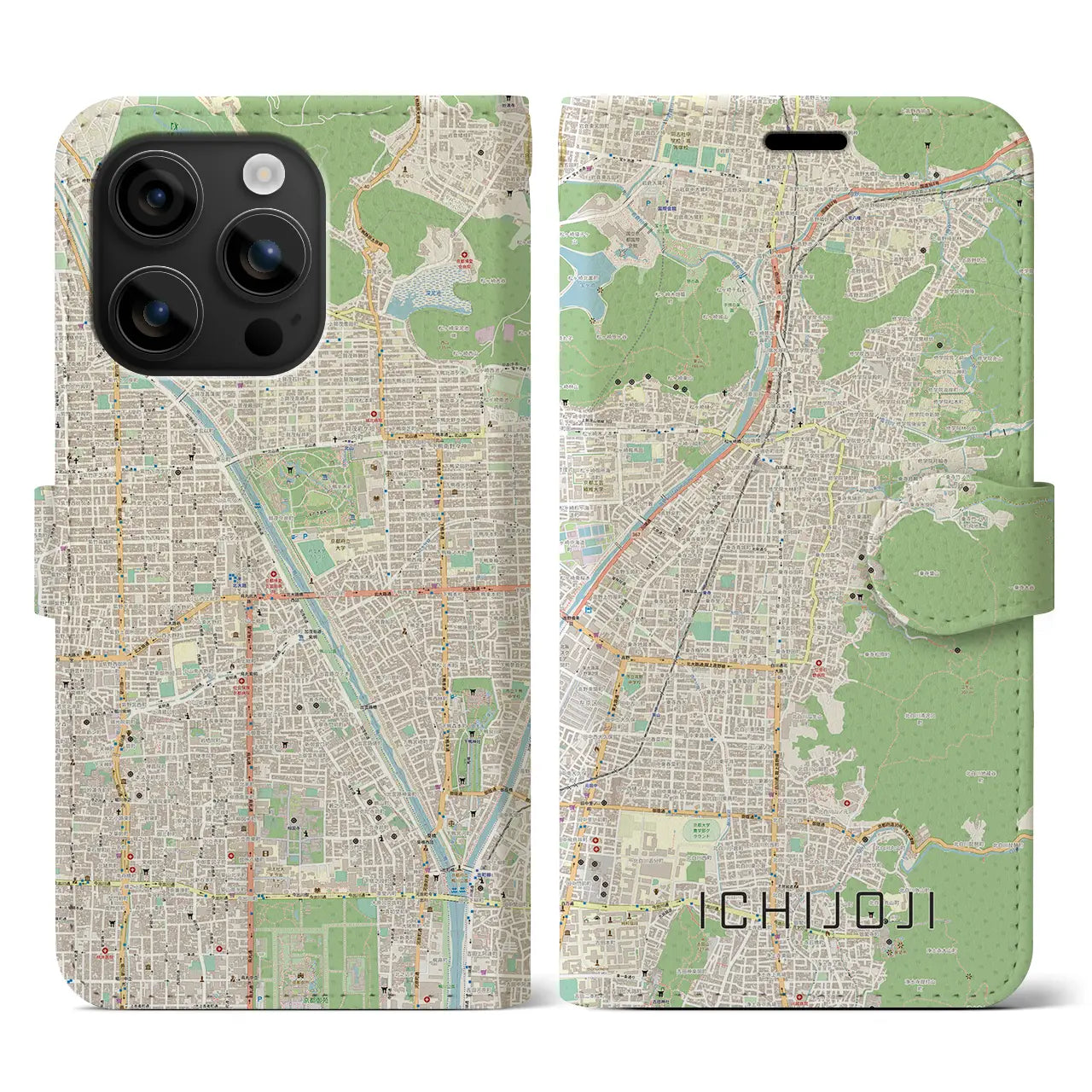 【一乗寺(京都府)】地図柄iPhoneケース(手帳タイプ)ナチュラル・iPhone 16 用