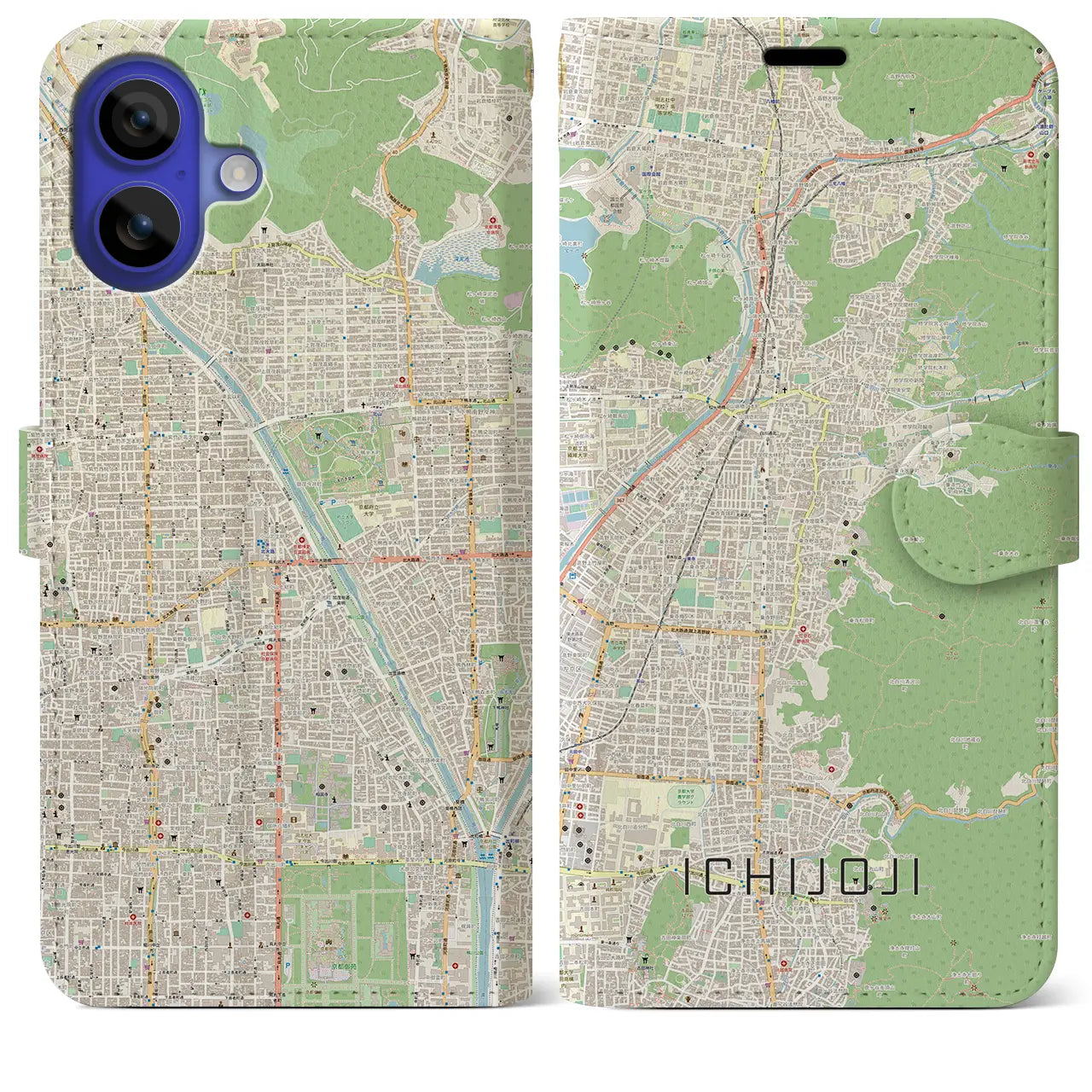 【一乗寺(京都府)】地図柄iPhoneケース(手帳タイプ)ナチュラル・iPhone 16 Pro Max 用