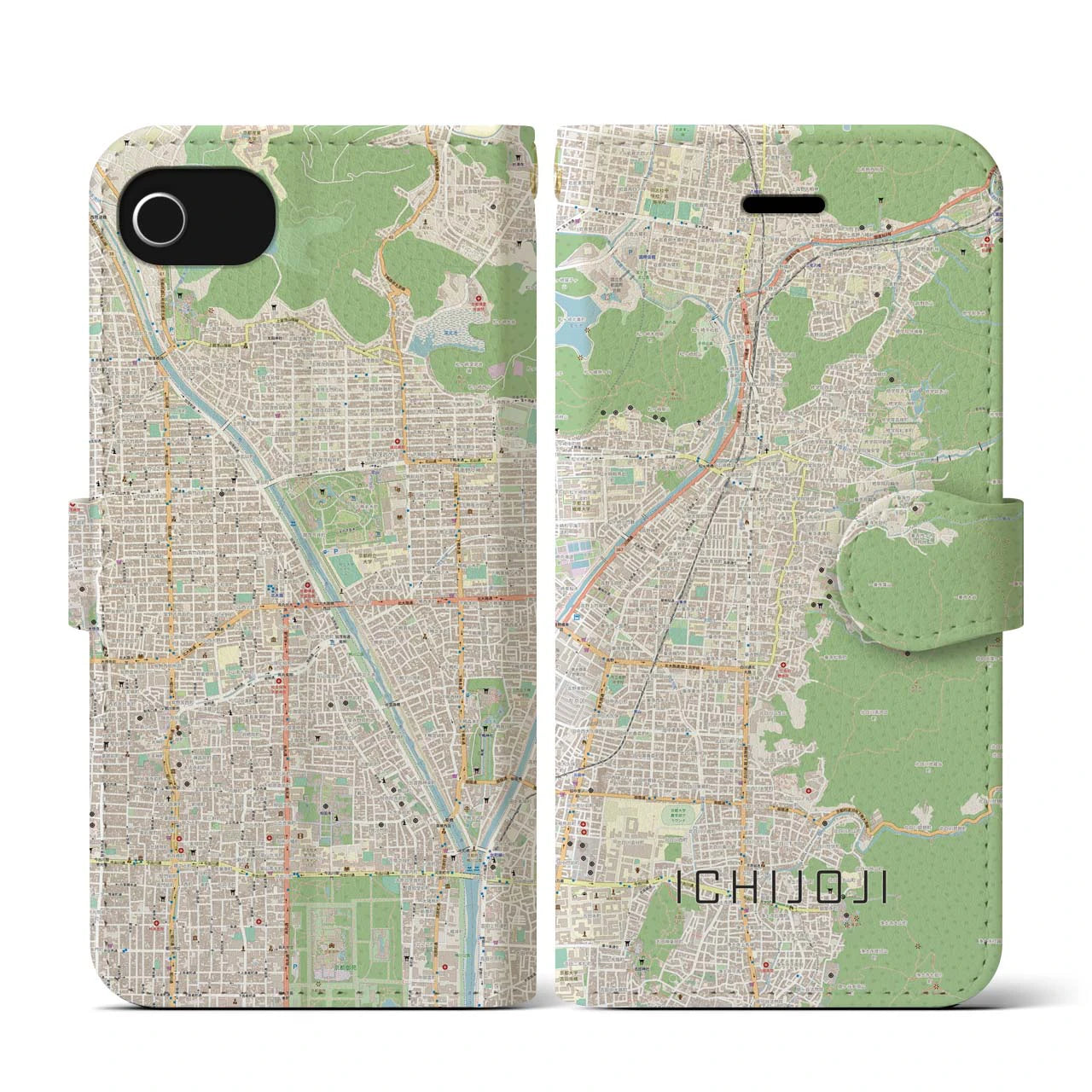 【一乗寺(京都府)】地図柄iPhoneケース(手帳タイプ)