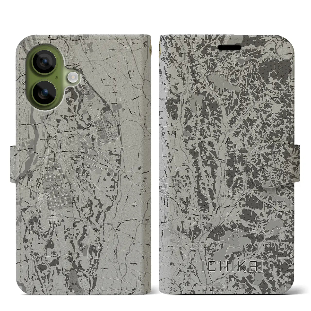 【市貝(栃木県)】地図柄iPhoneケース(手帳タイプ)