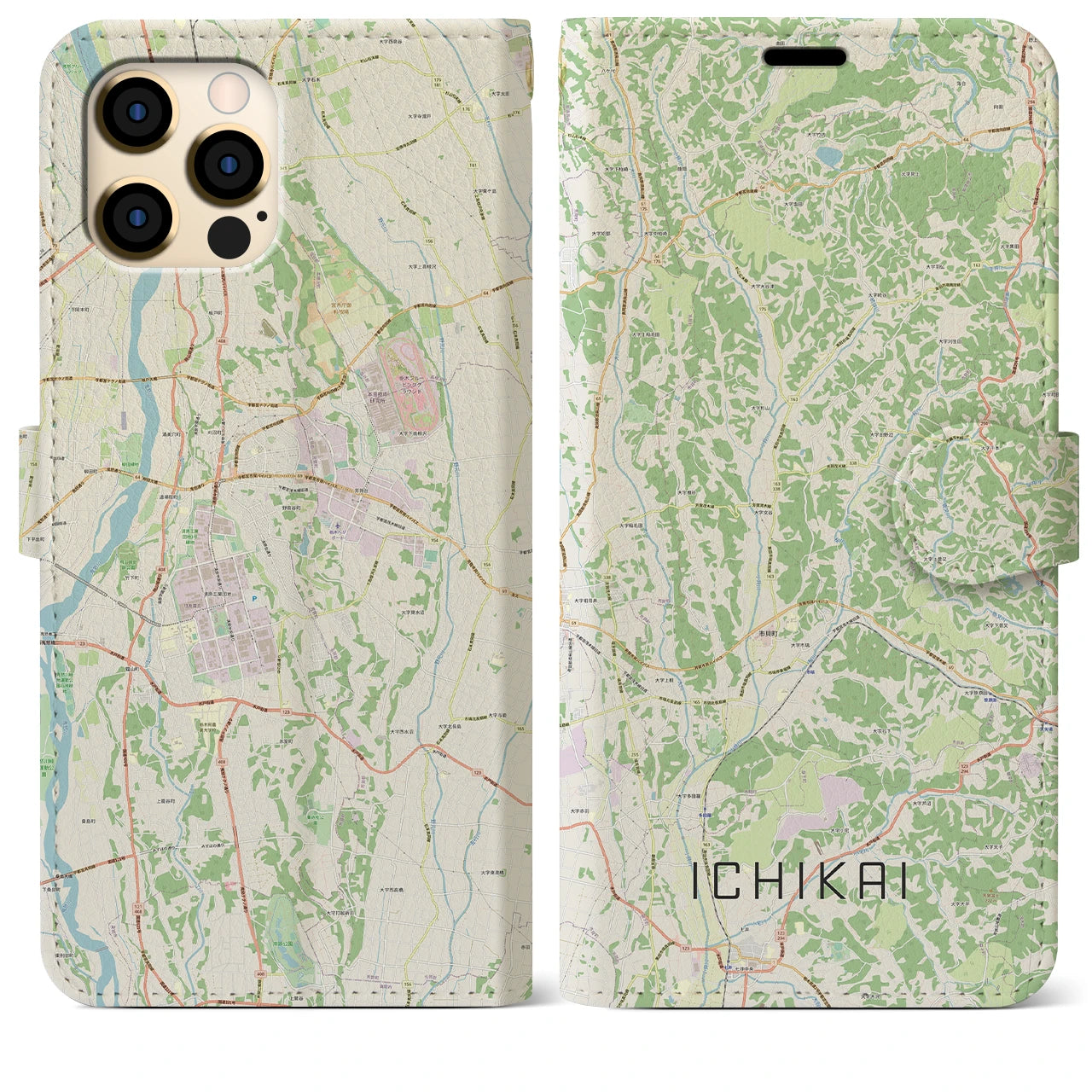 【市貝(栃木県)】地図柄iPhoneケース(手帳タイプ)