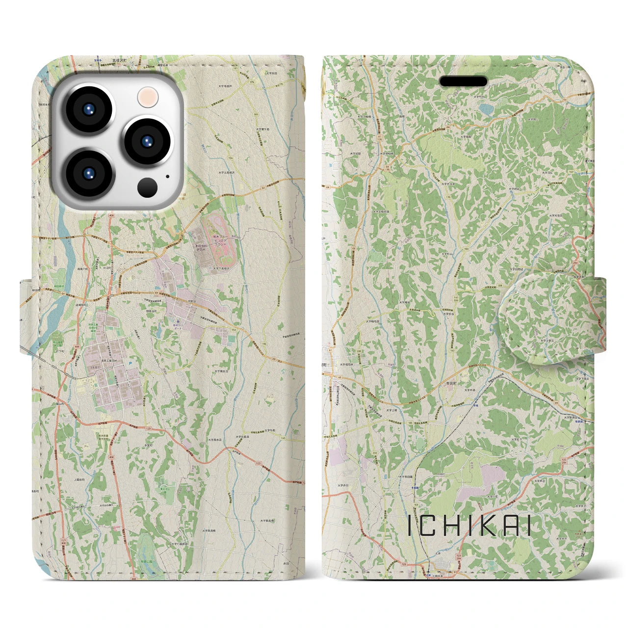 【市貝(栃木県)】地図柄iPhoneケース(手帳タイプ)