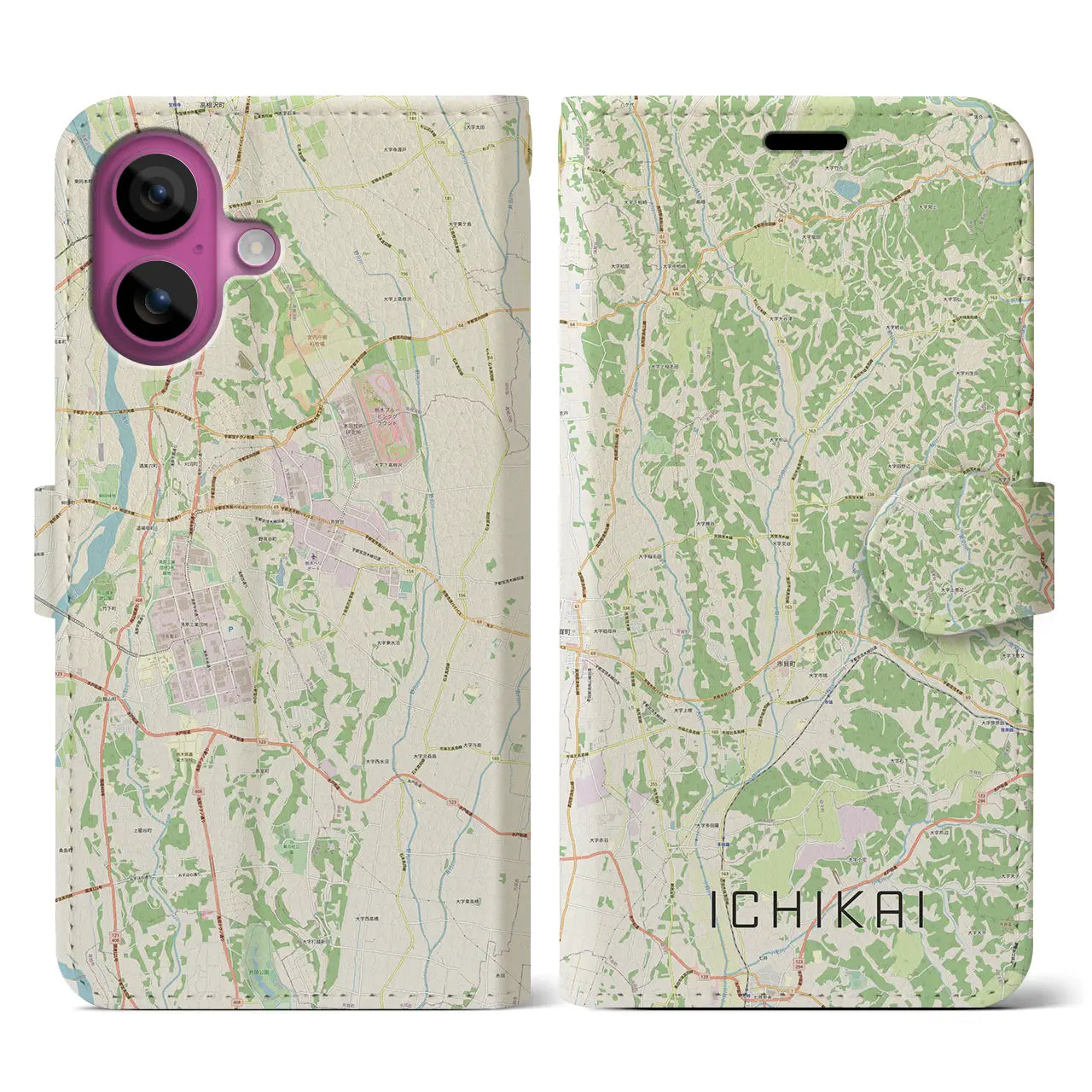 【市貝(栃木県)】地図柄iPhoneケース(手帳タイプ)