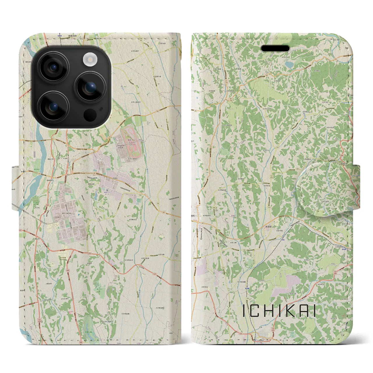 【市貝(栃木県)】地図柄iPhoneケース(手帳タイプ)ナチュラル・iPhone 16 用