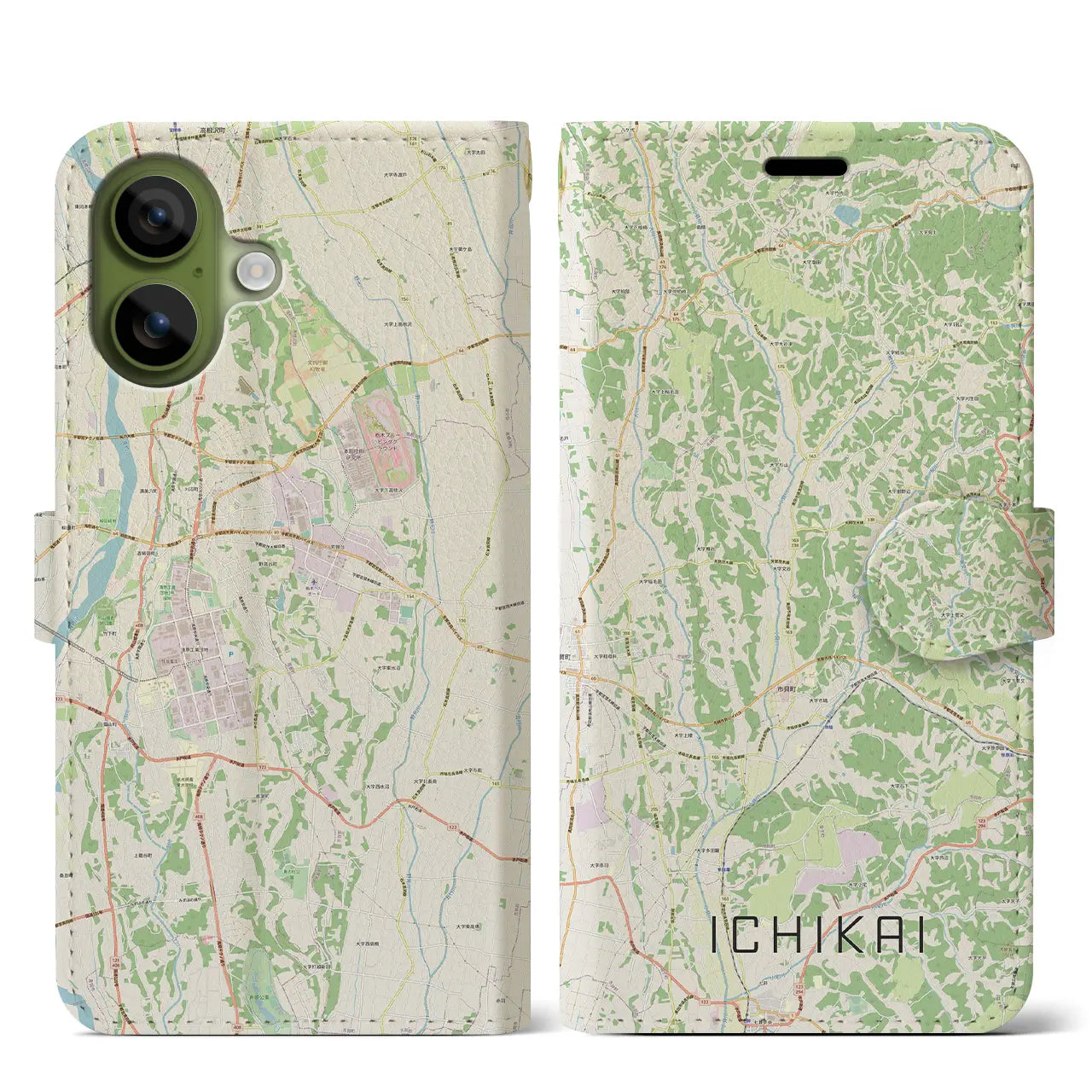 【市貝(栃木県)】地図柄iPhoneケース(手帳タイプ)