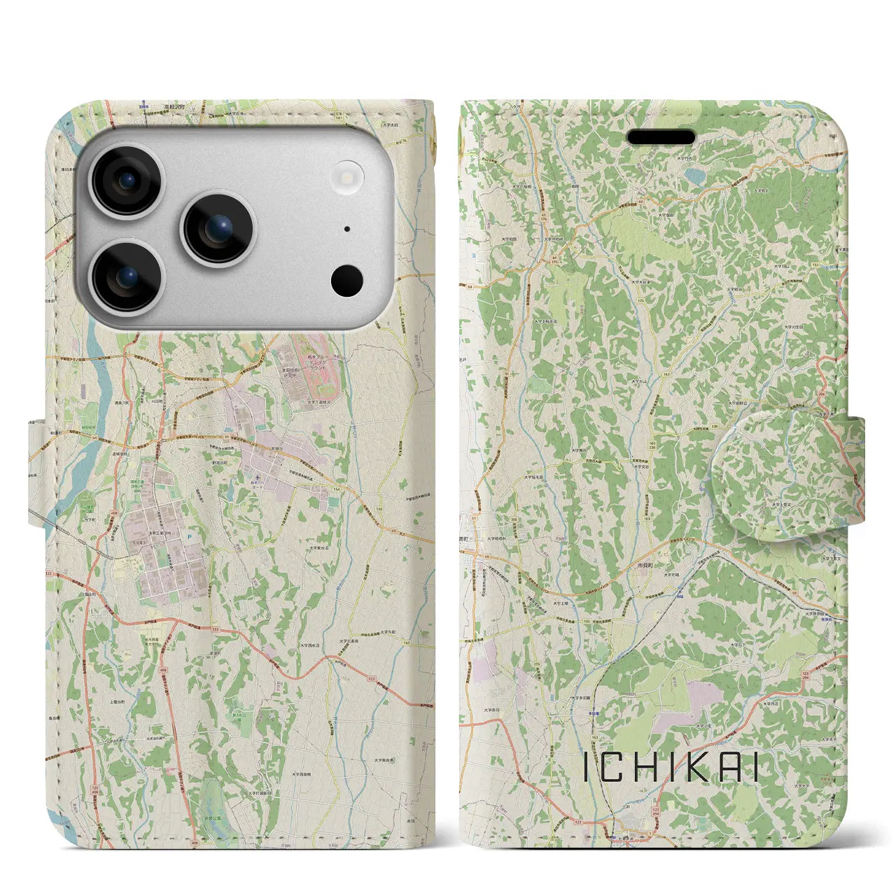 【市貝(栃木県)】地図柄iPhoneケース(手帳タイプ)モノトーン・iPhone 17 Pro Max 用