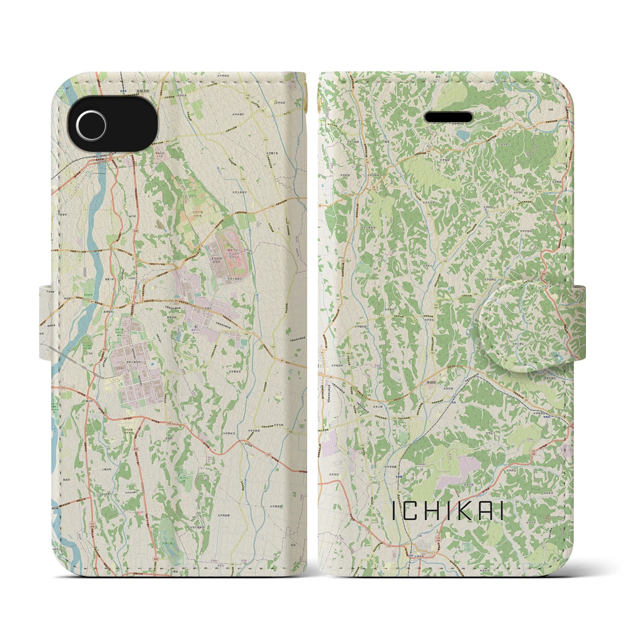 【市貝(栃木県)】地図柄iPhoneケース(手帳タイプ)